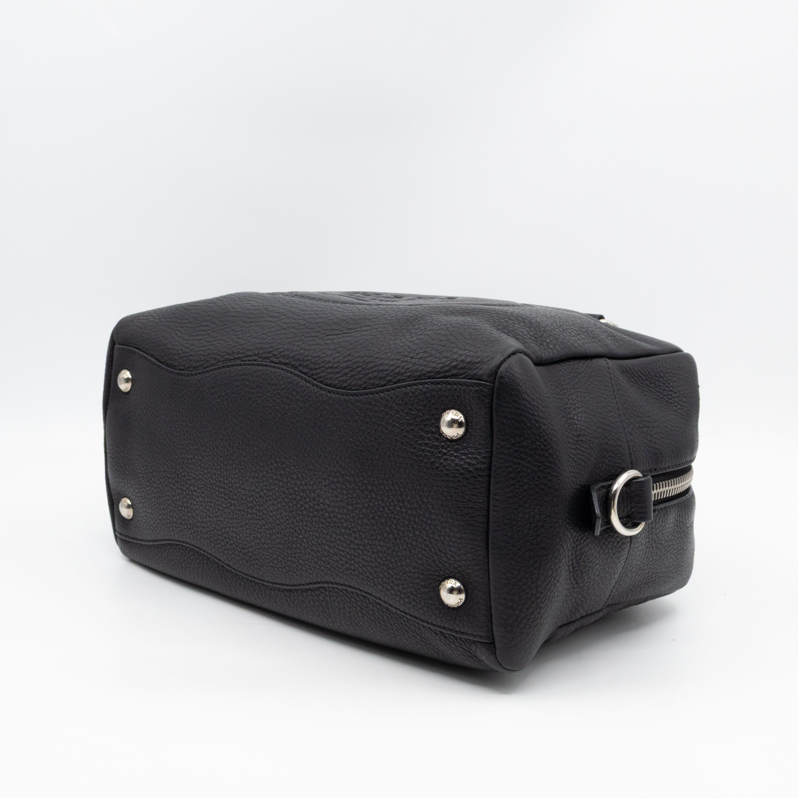 Canapa Bauletto Bag Black Logo Embossed Leather