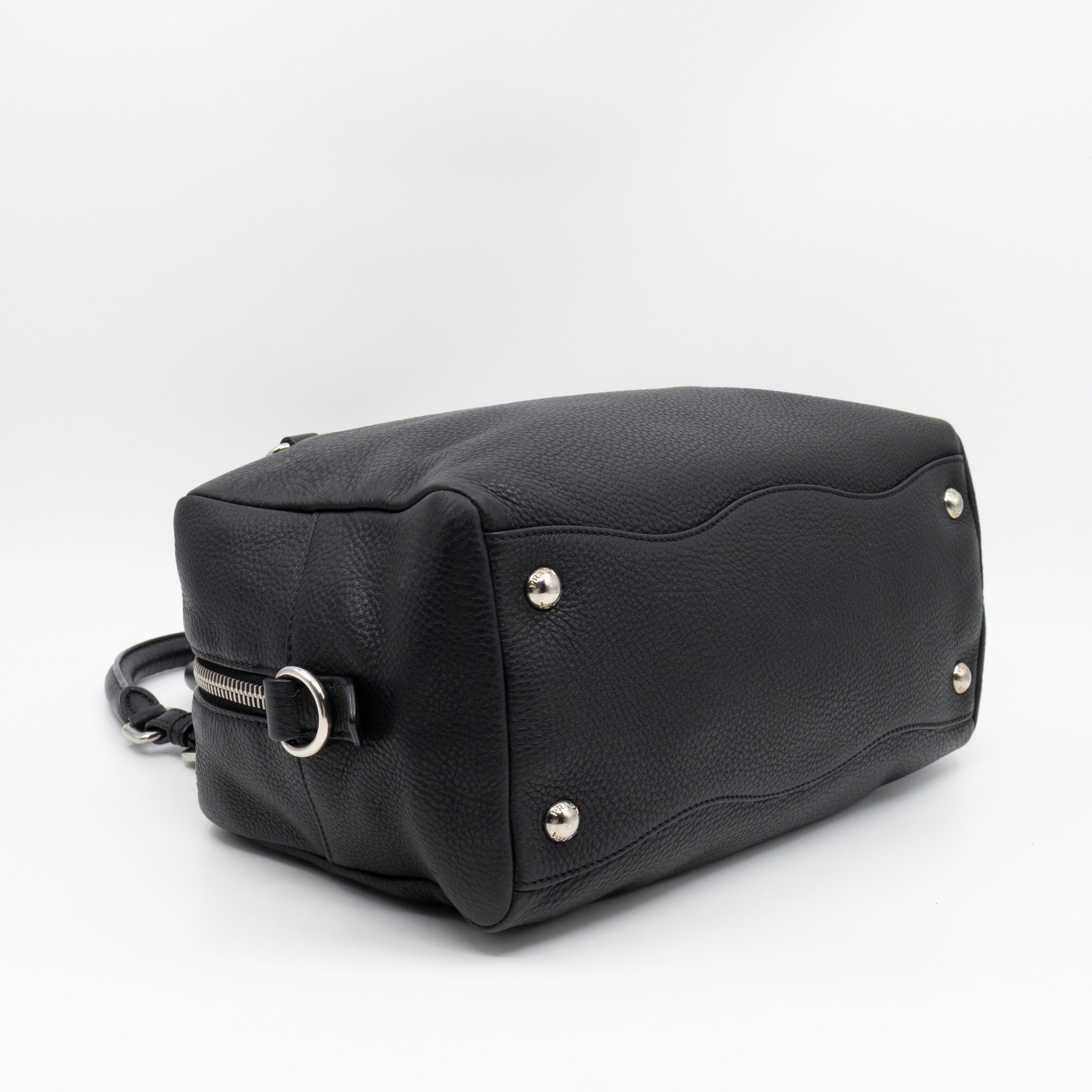 Canapa Bauletto Bag Black Logo Embossed Leather