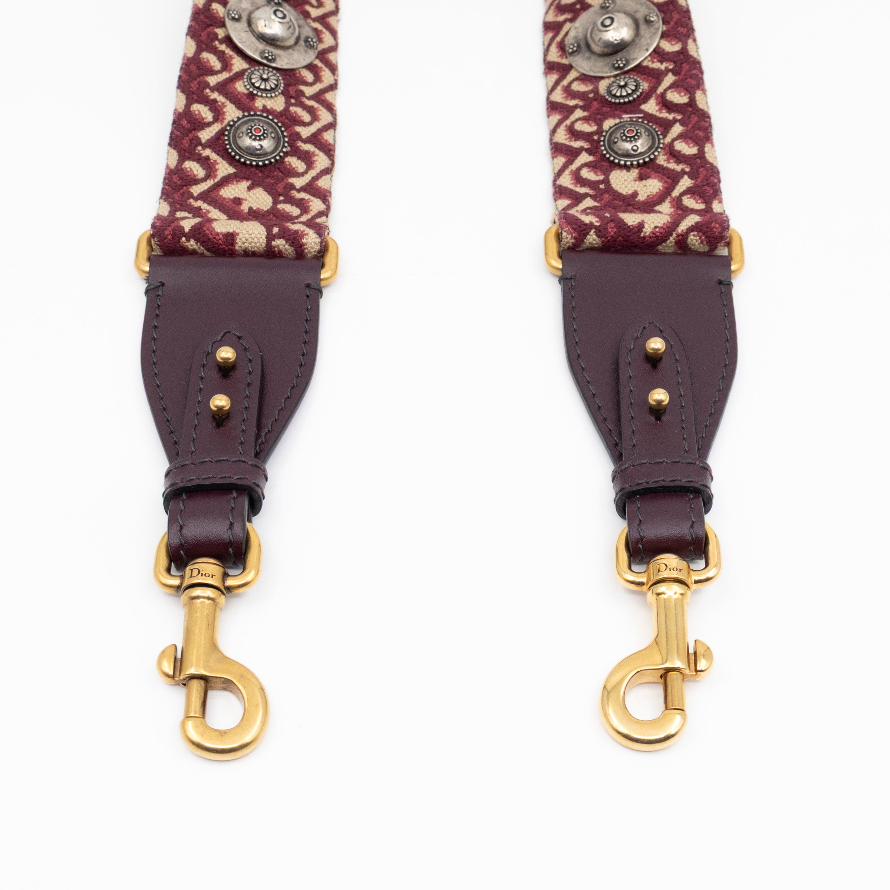 Saddle Bag Dior Red Leather with Embellished Shoulder Strap