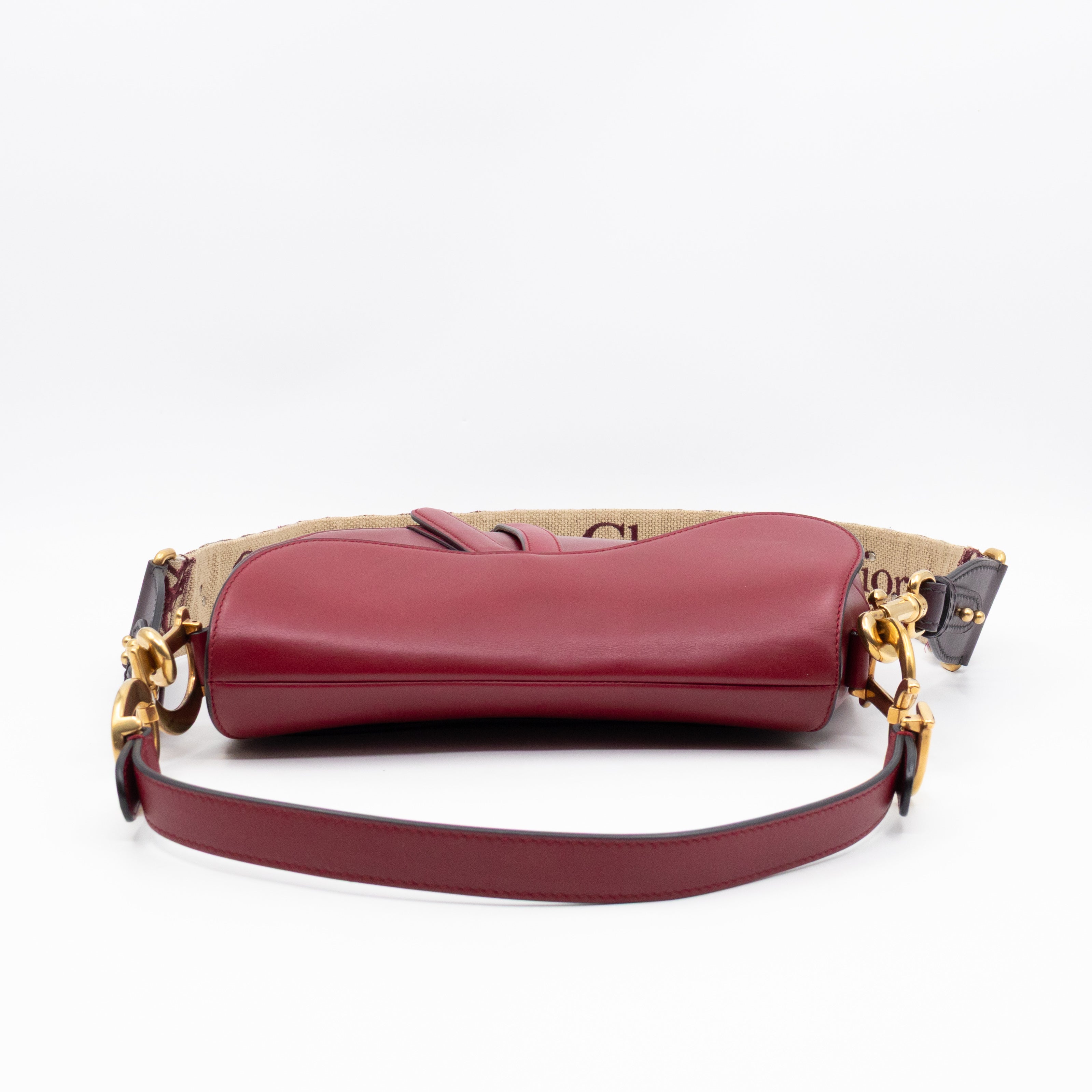 Saddle Bag Dior Red Leather with Embellished Shoulder Strap