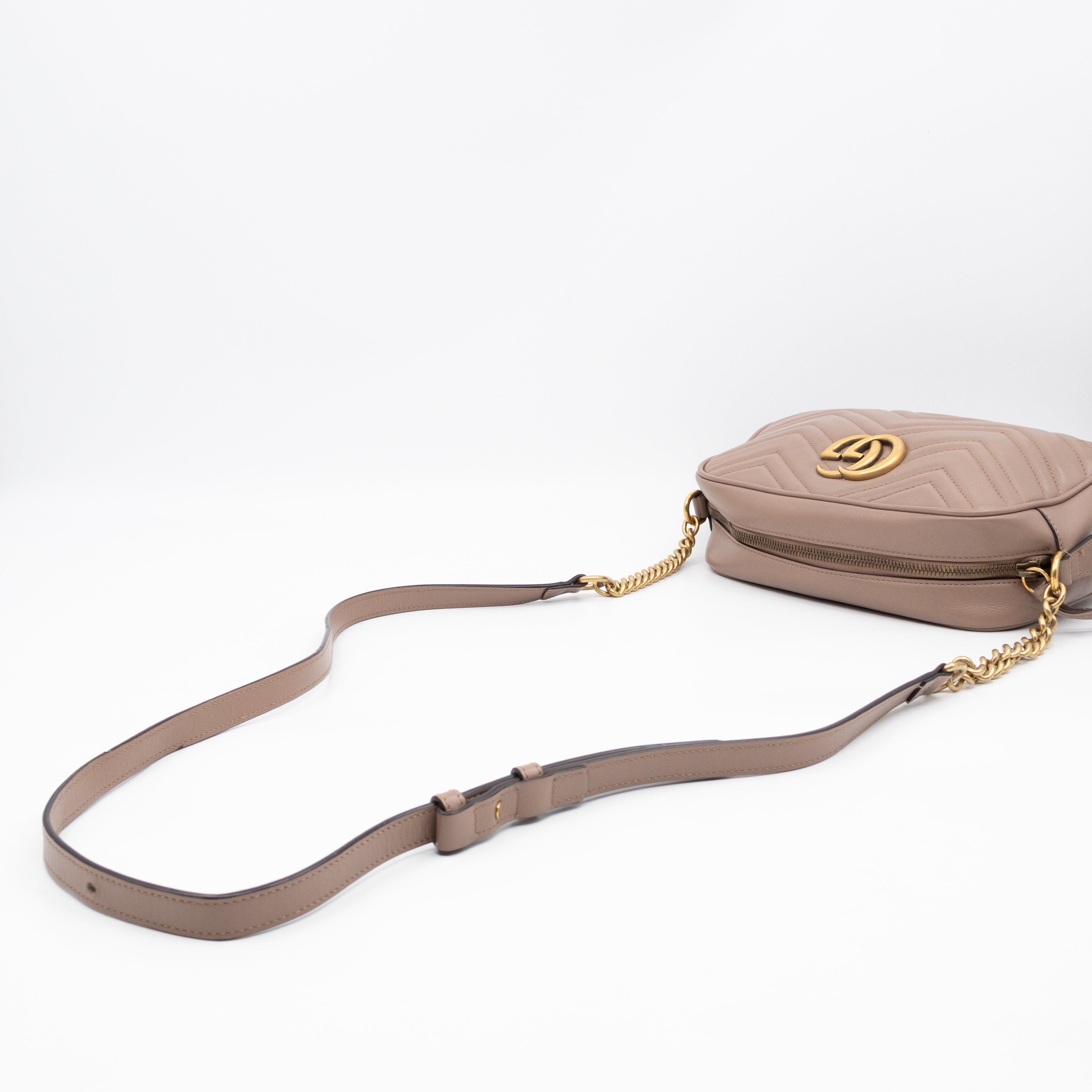 GG Marmont Small Camera Bag Beige Leather