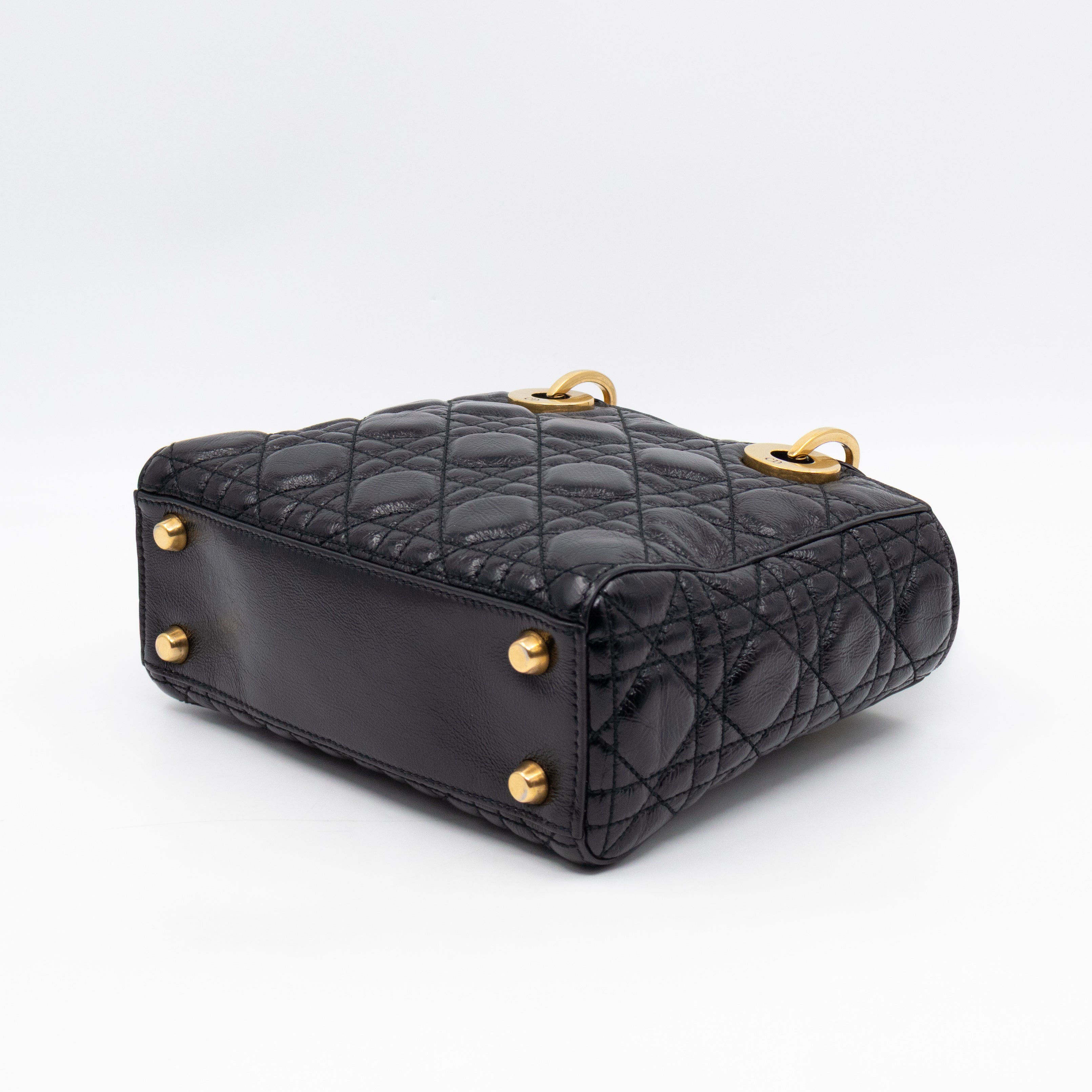 Lady Dior Small My ABCDior Black Cannage Crinkled Patent Leather