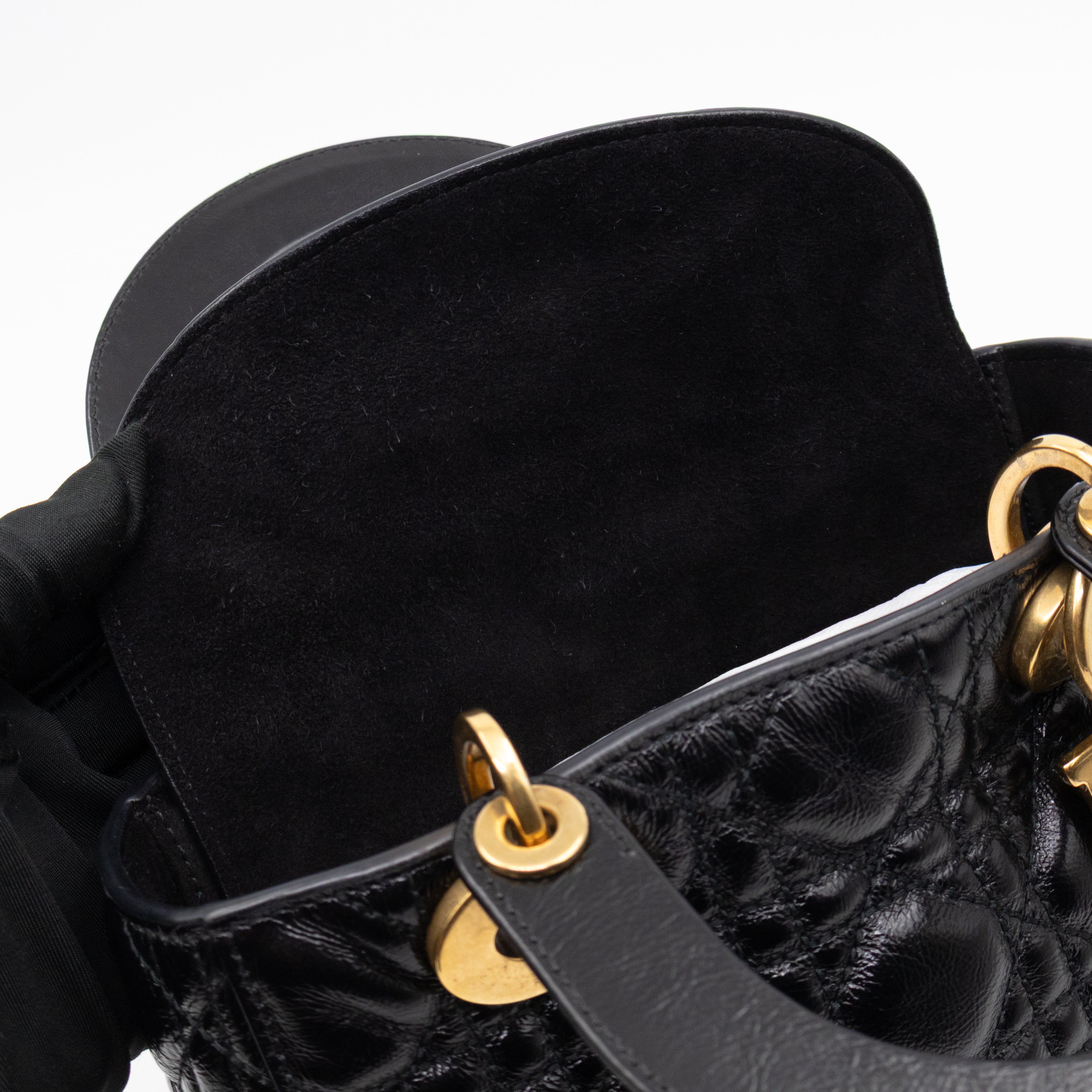 Lady Dior Small My ABCDior Black Cannage Crinkled Patent Leather
