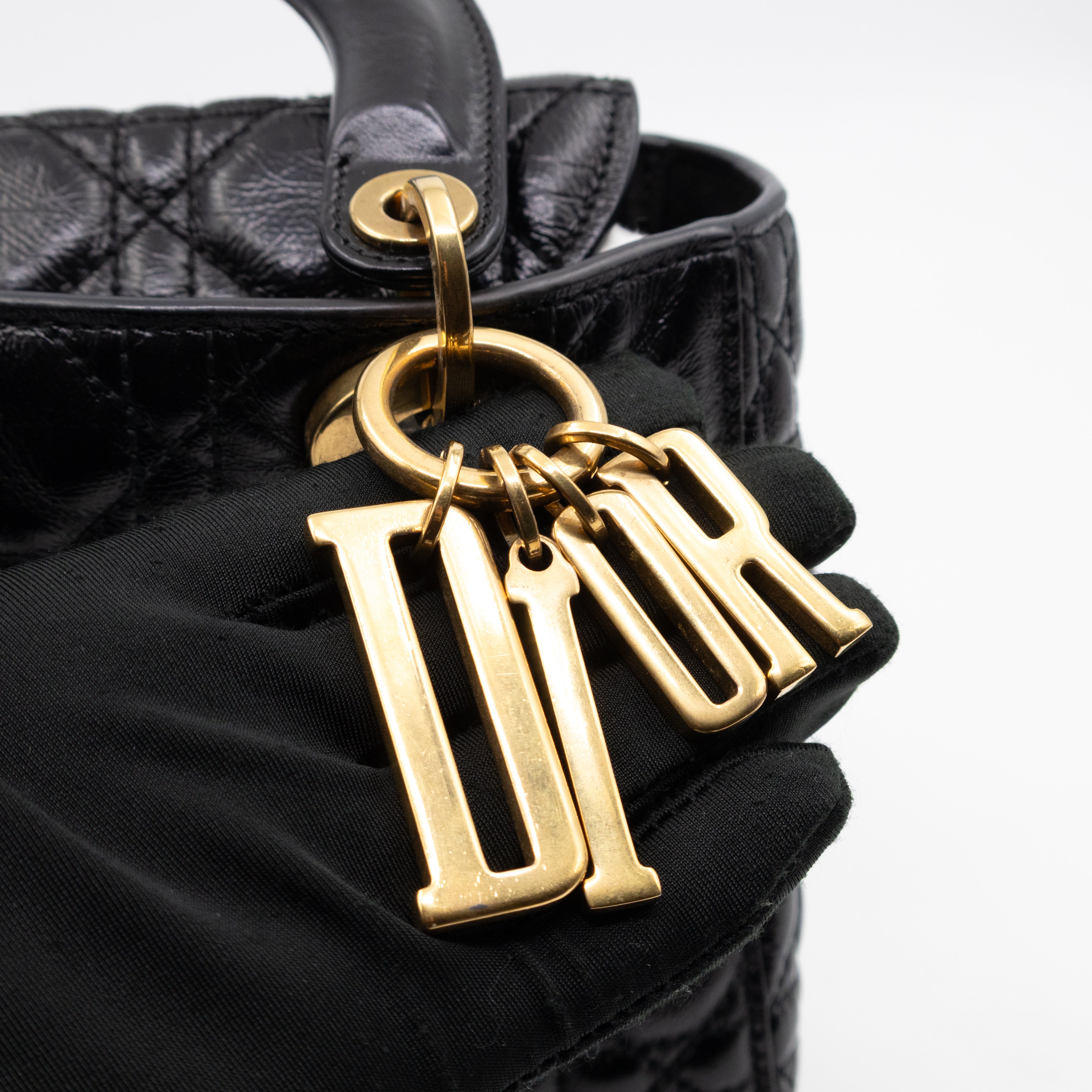 Lady Dior Small My ABCDior Black Cannage Crinkled Patent Leather