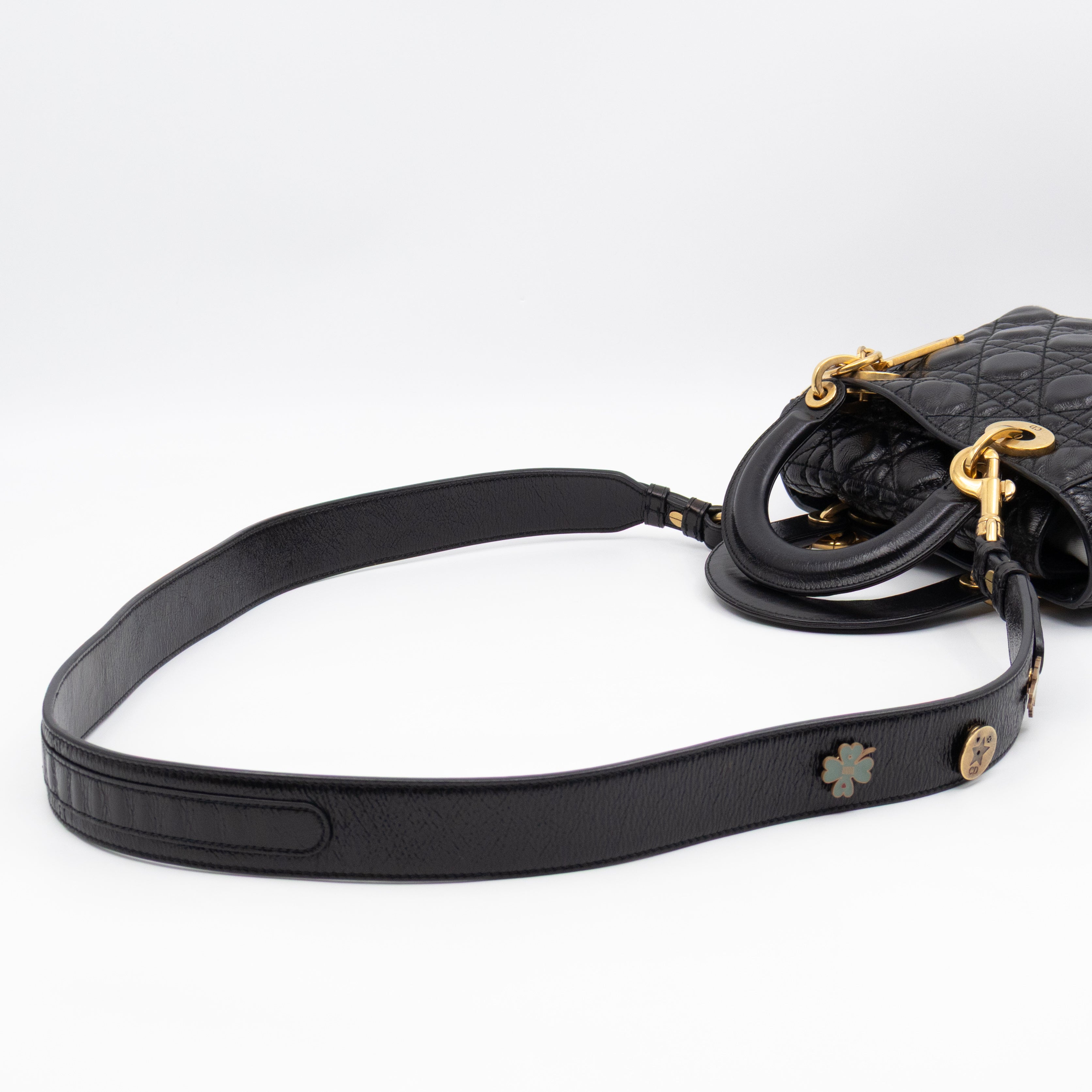 Lady Dior Small My ABCDior Black Cannage Crinkled Patent Leather