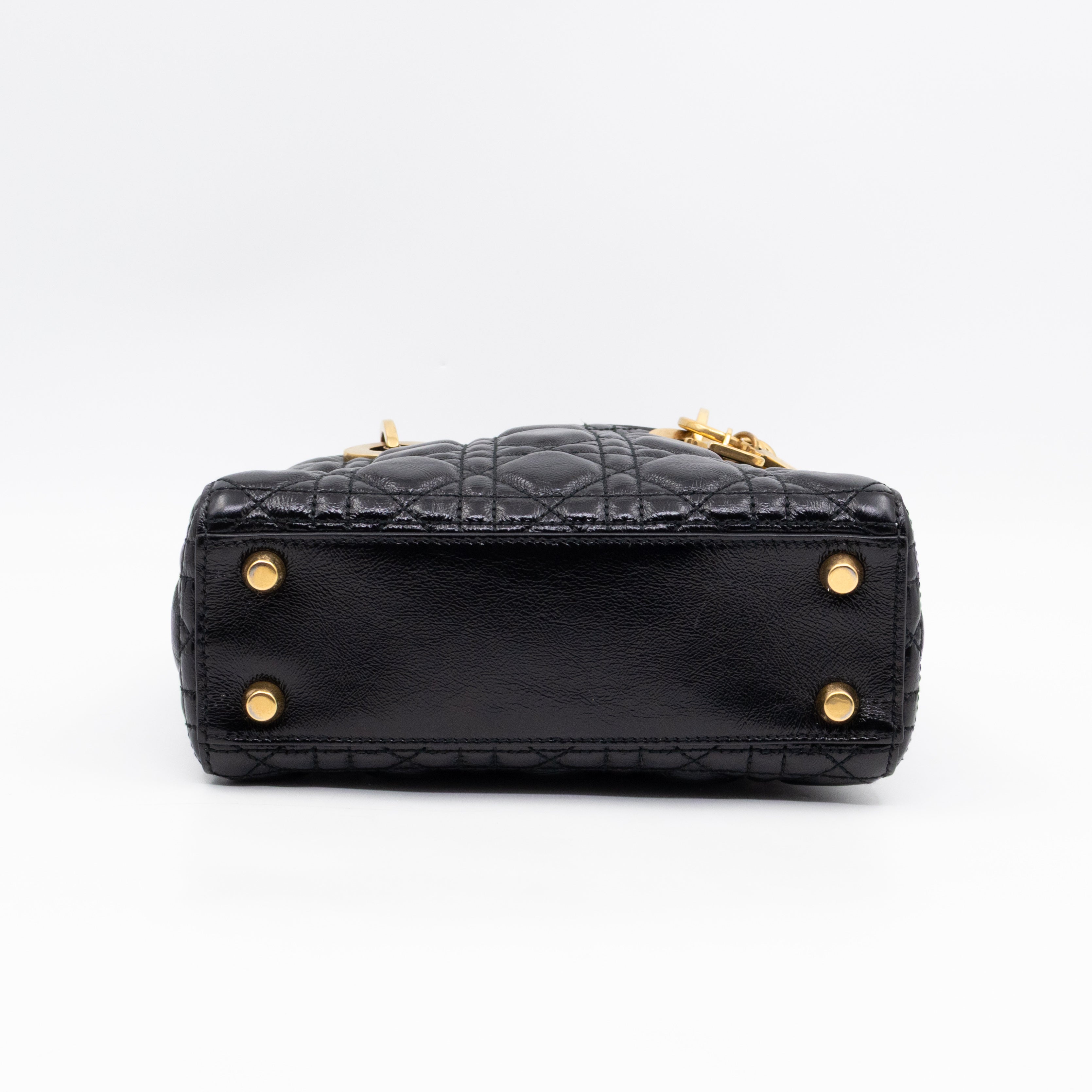 Lady Dior Small My ABCDior Black Cannage Crinkled Patent Leather