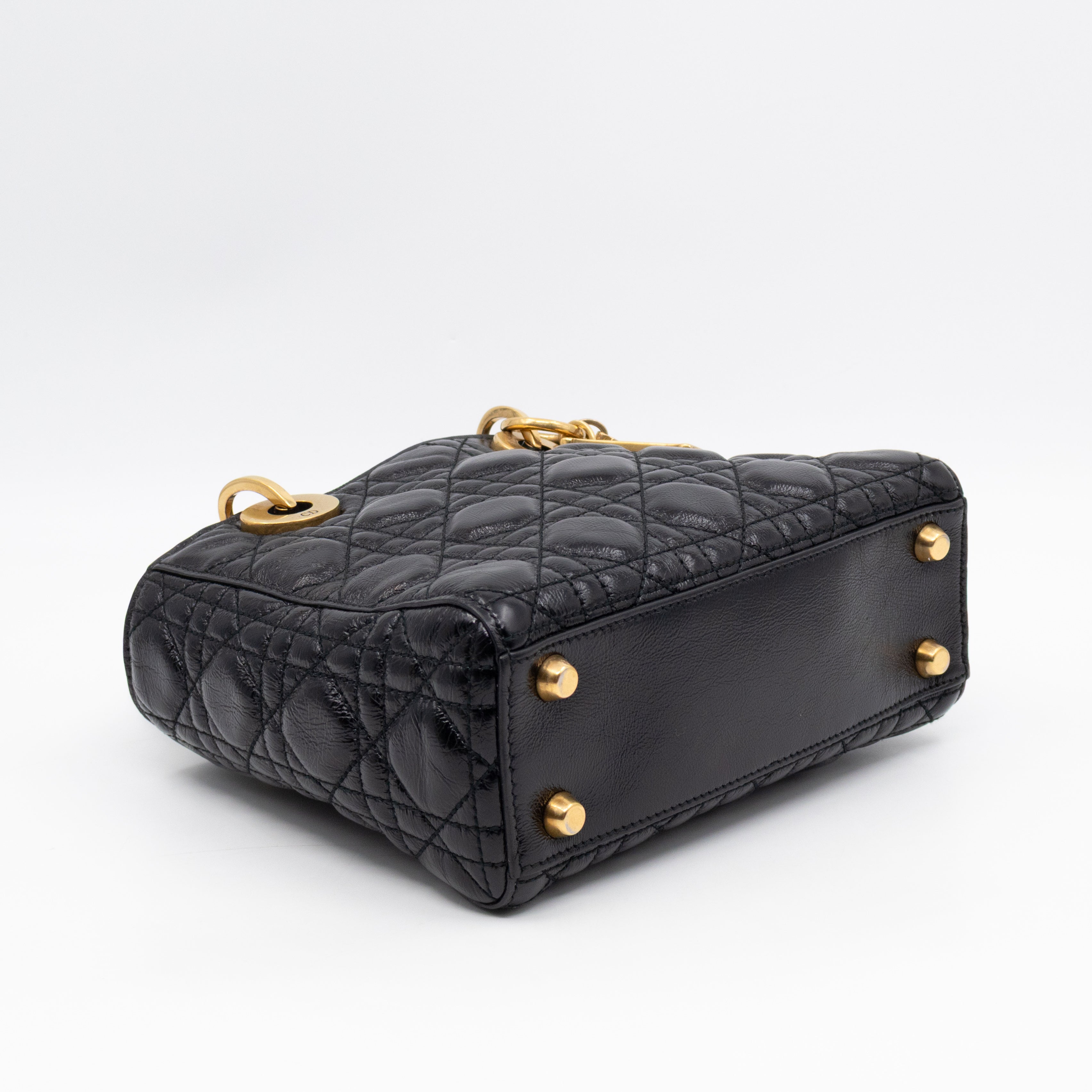 Lady Dior Small My ABCDior Black Cannage Crinkled Patent Leather