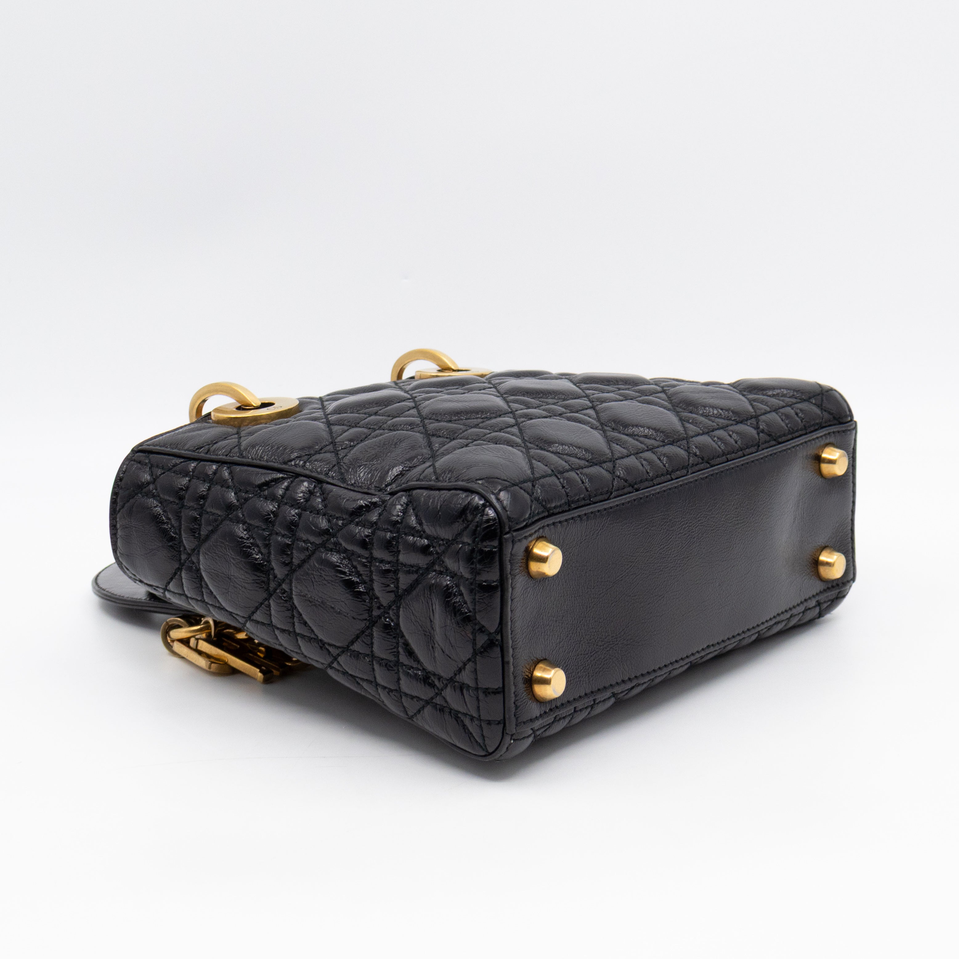 Lady Dior Small My ABCDior Black Cannage Crinkled Patent Leather