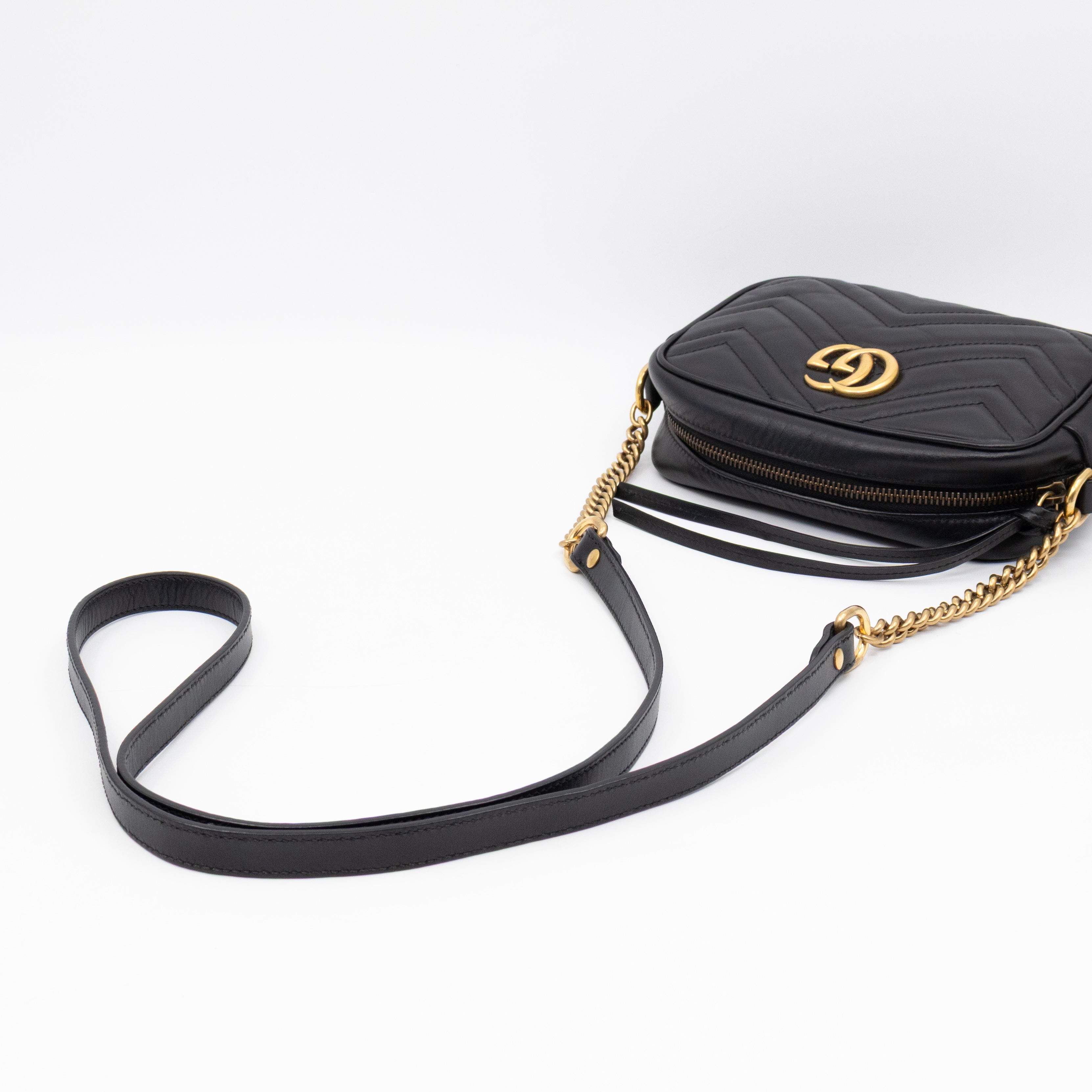 GG Marmont Matelassé Mini Camera Bag Black Leather