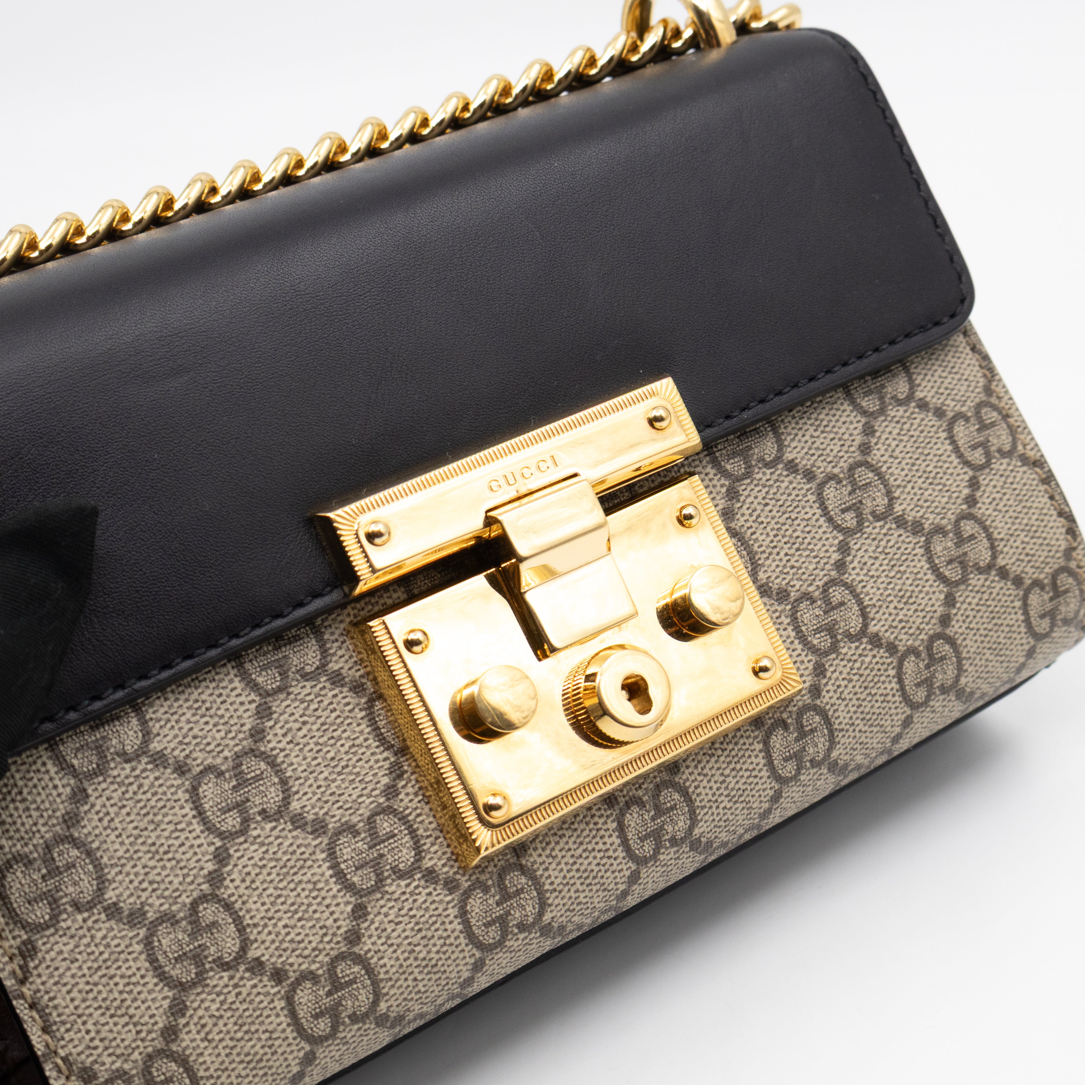 Padlock Flap Bag Small GG Supreme Black Leather