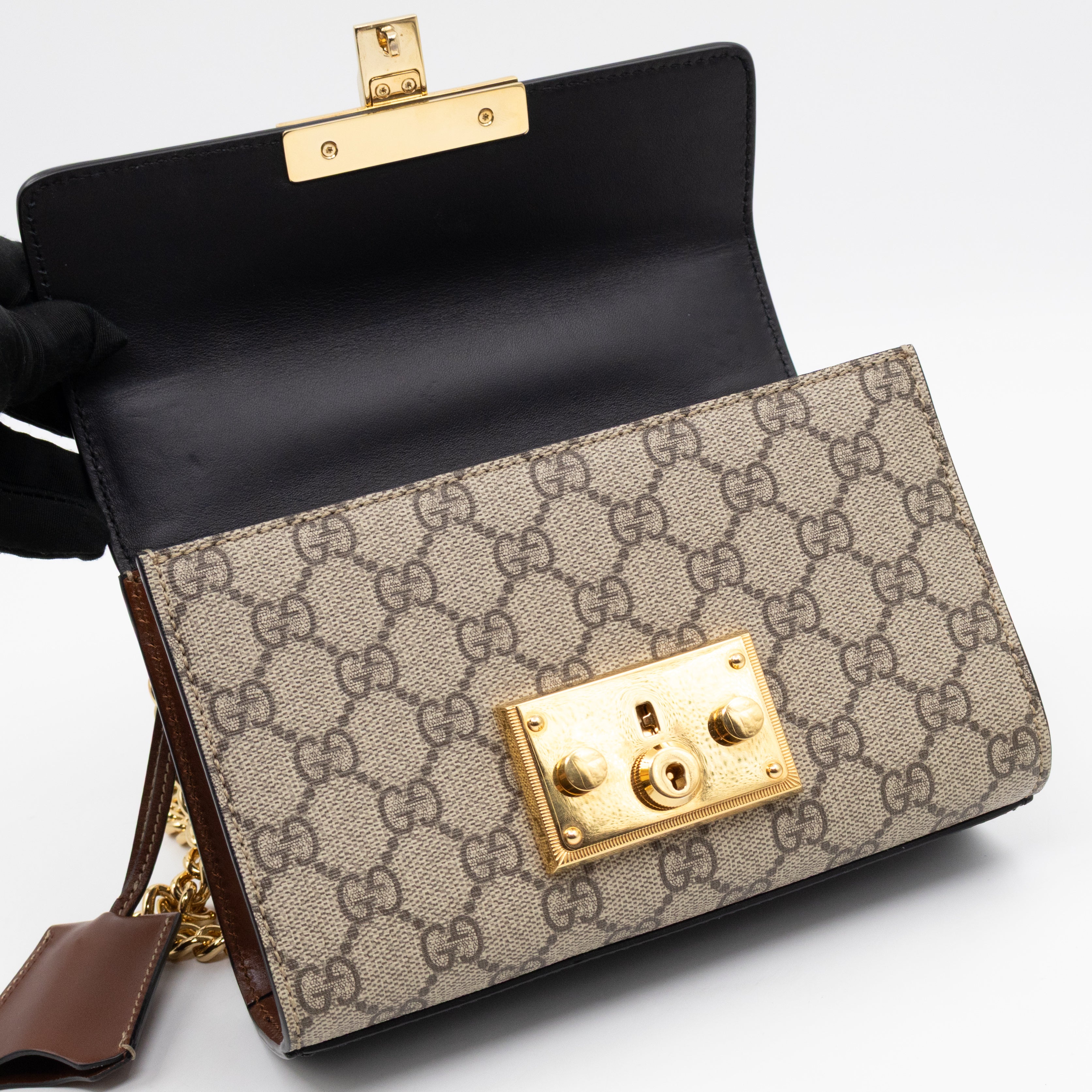 Padlock Flap Bag Small GG Supreme Black Leather