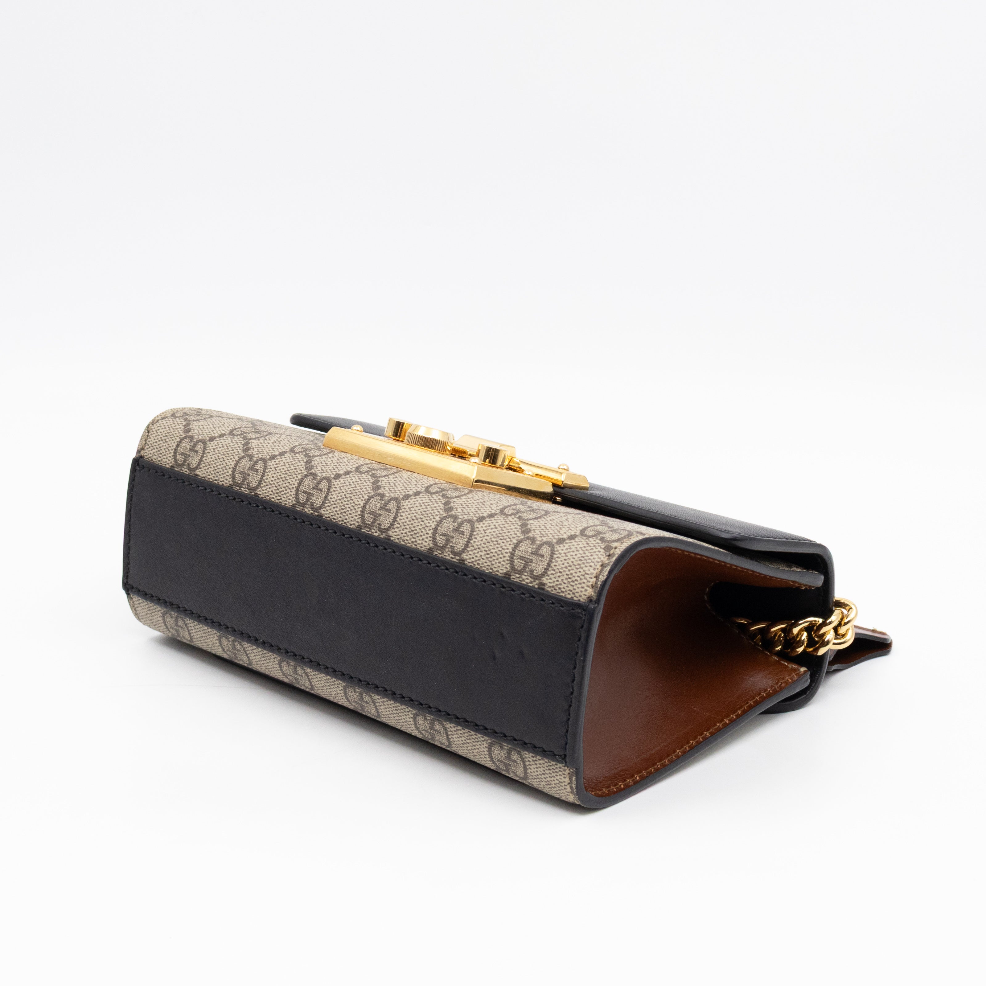 Padlock Flap Bag Small GG Supreme Black Leather