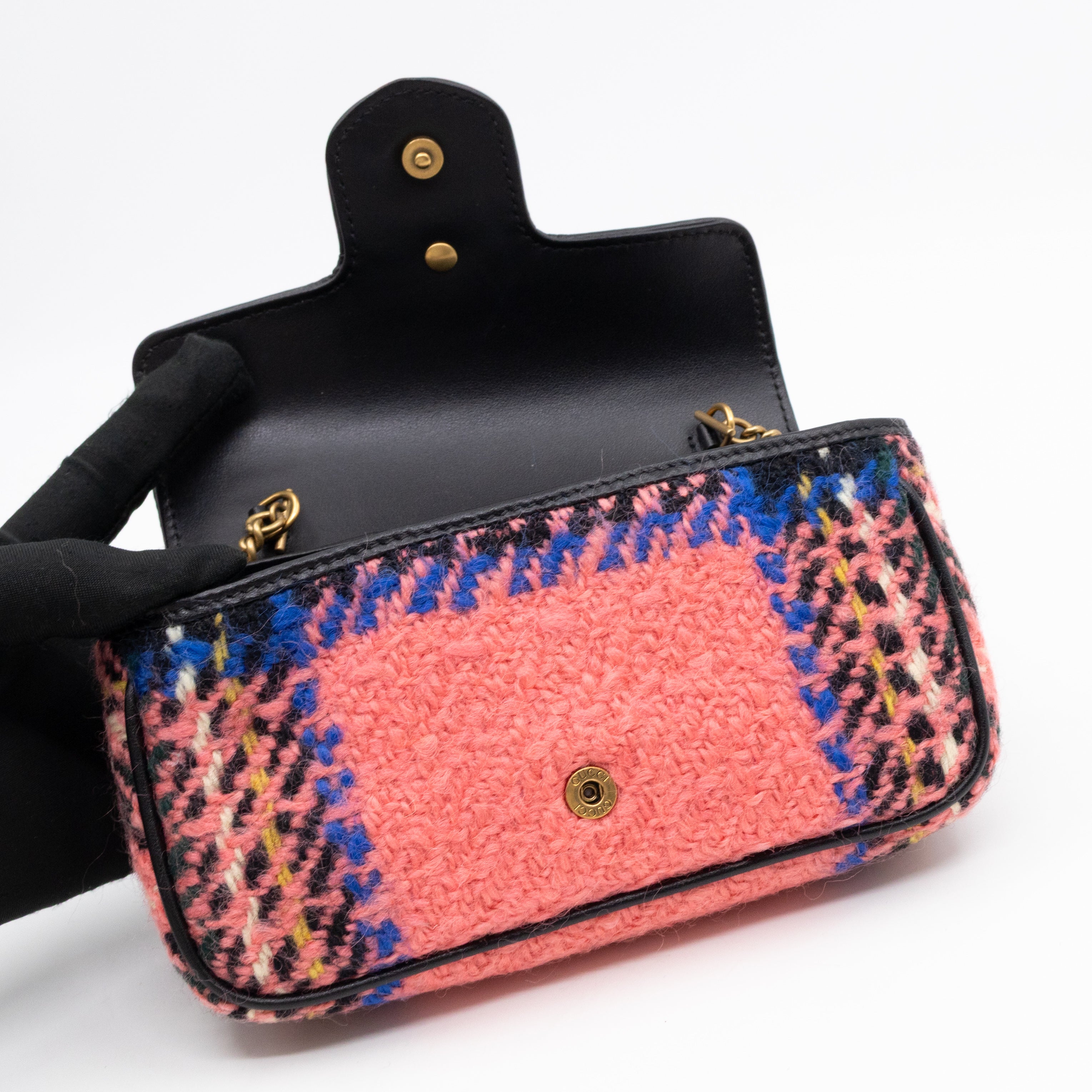 GG Marmont Super Mini Flap Bag Pink Tweed