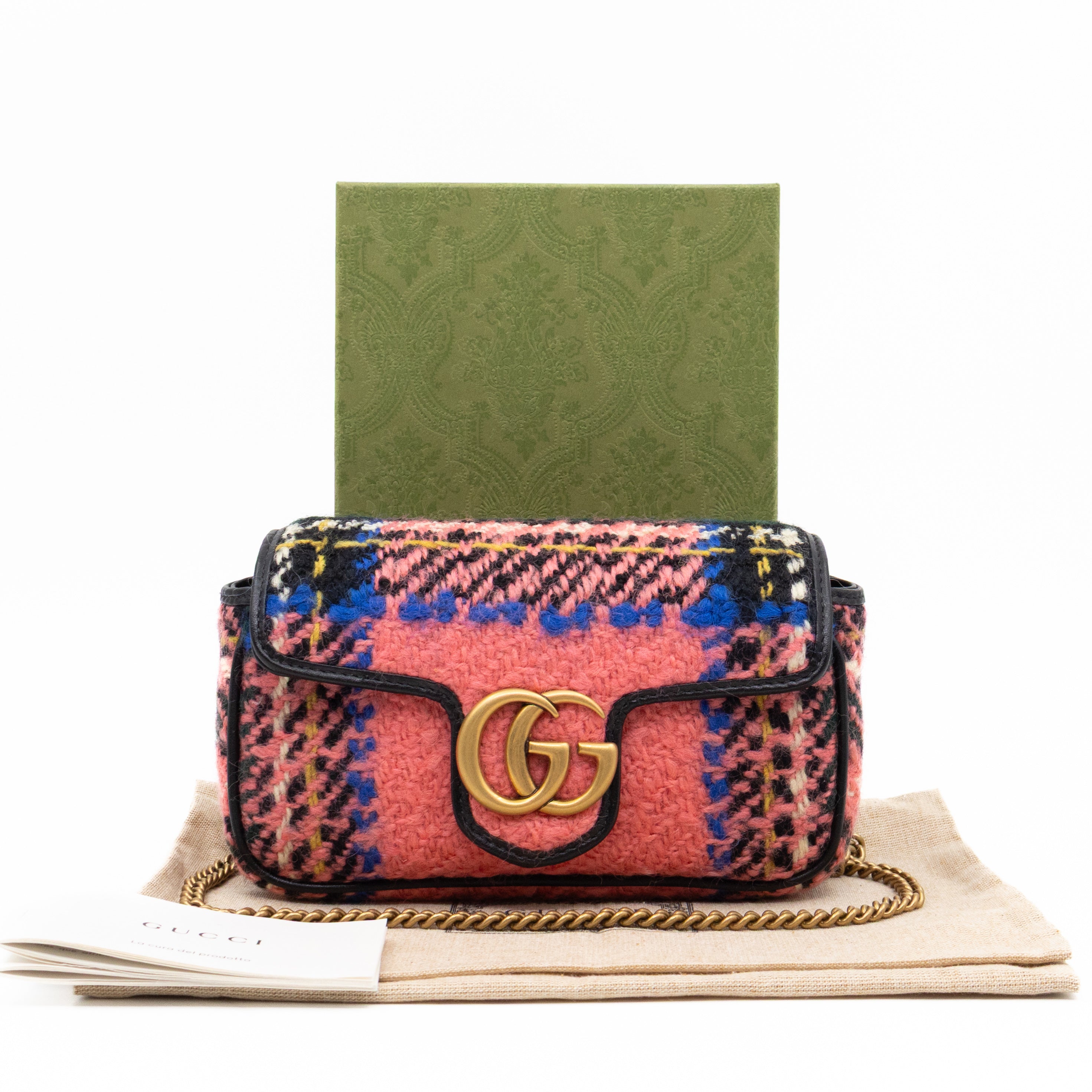 GG Marmont Super Mini Flap Bag Pink Tweed