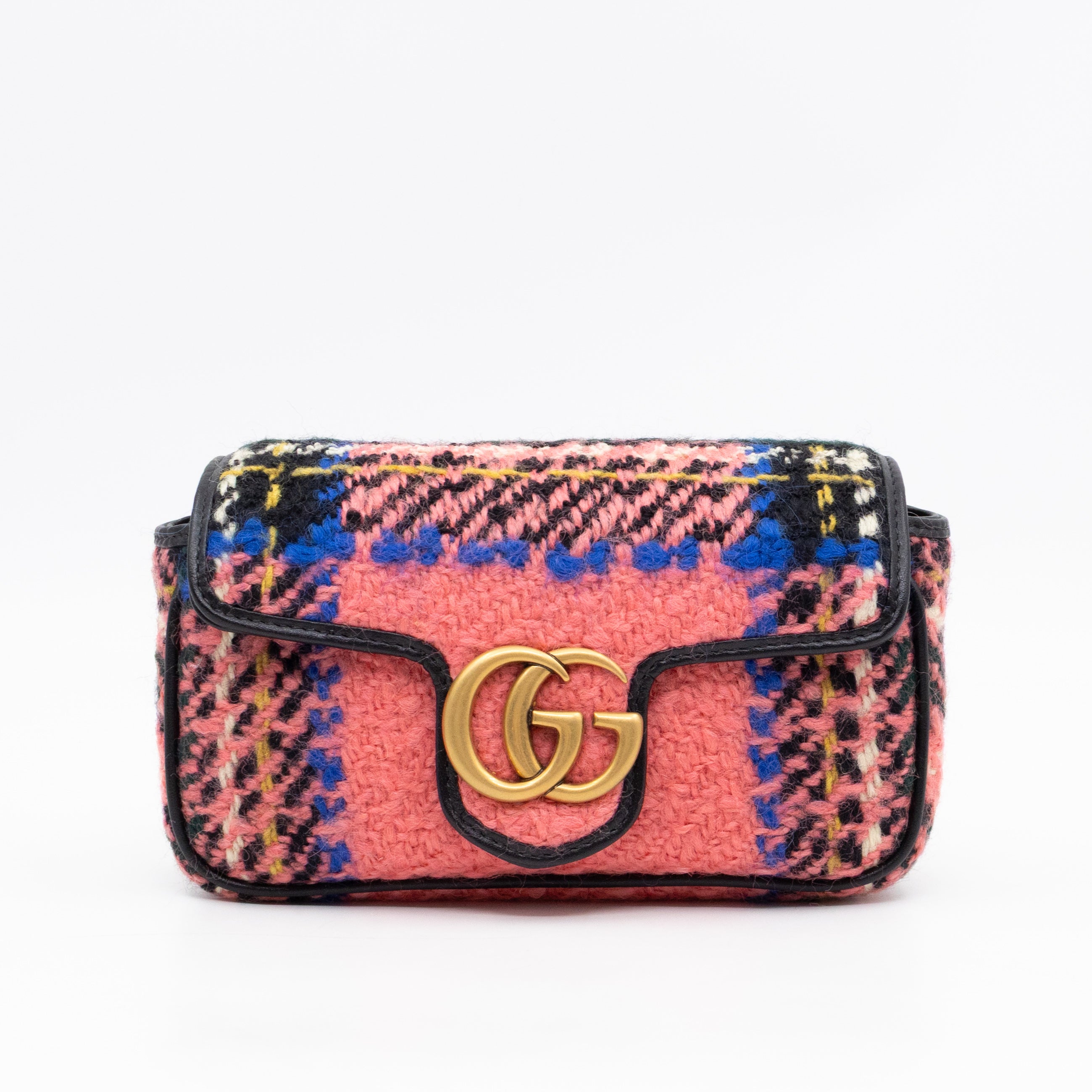 GG Marmont Super Mini Flap Bag Pink Tweed