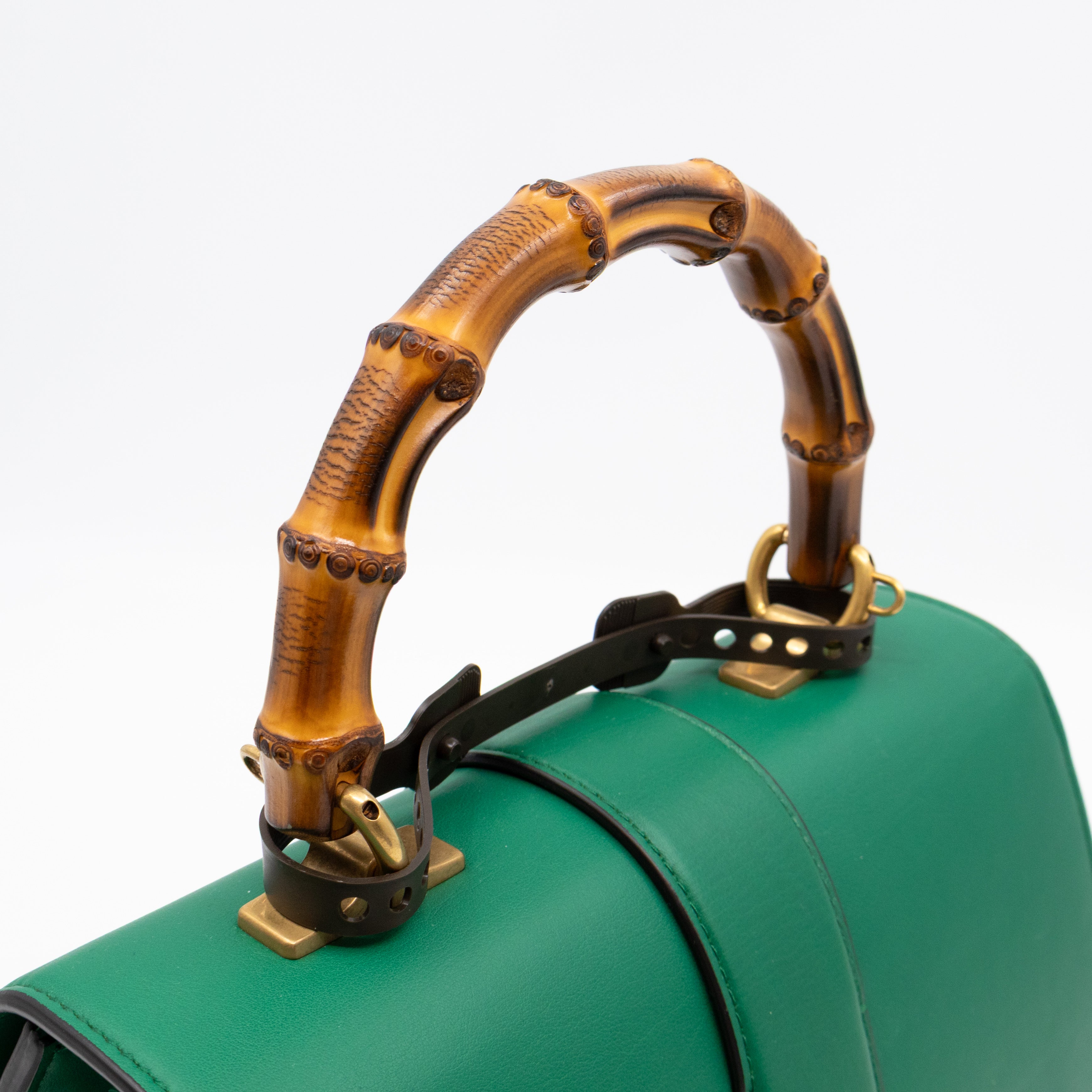 Dionysus Bamboo Top Handle Green Leather