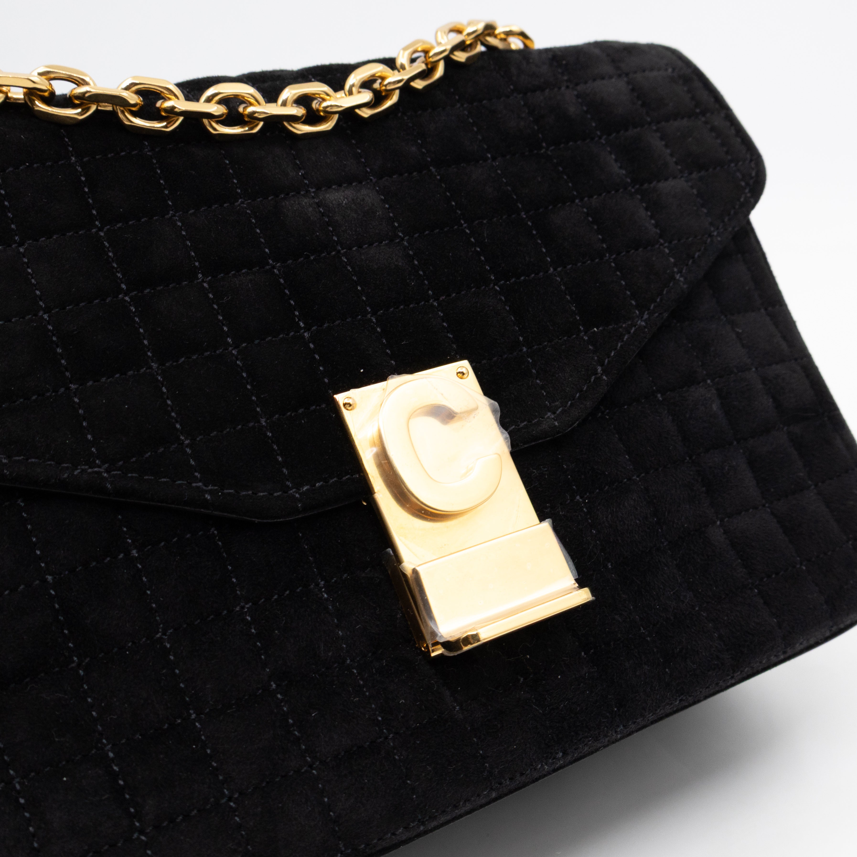 C Bag Medium Black Suede Leather