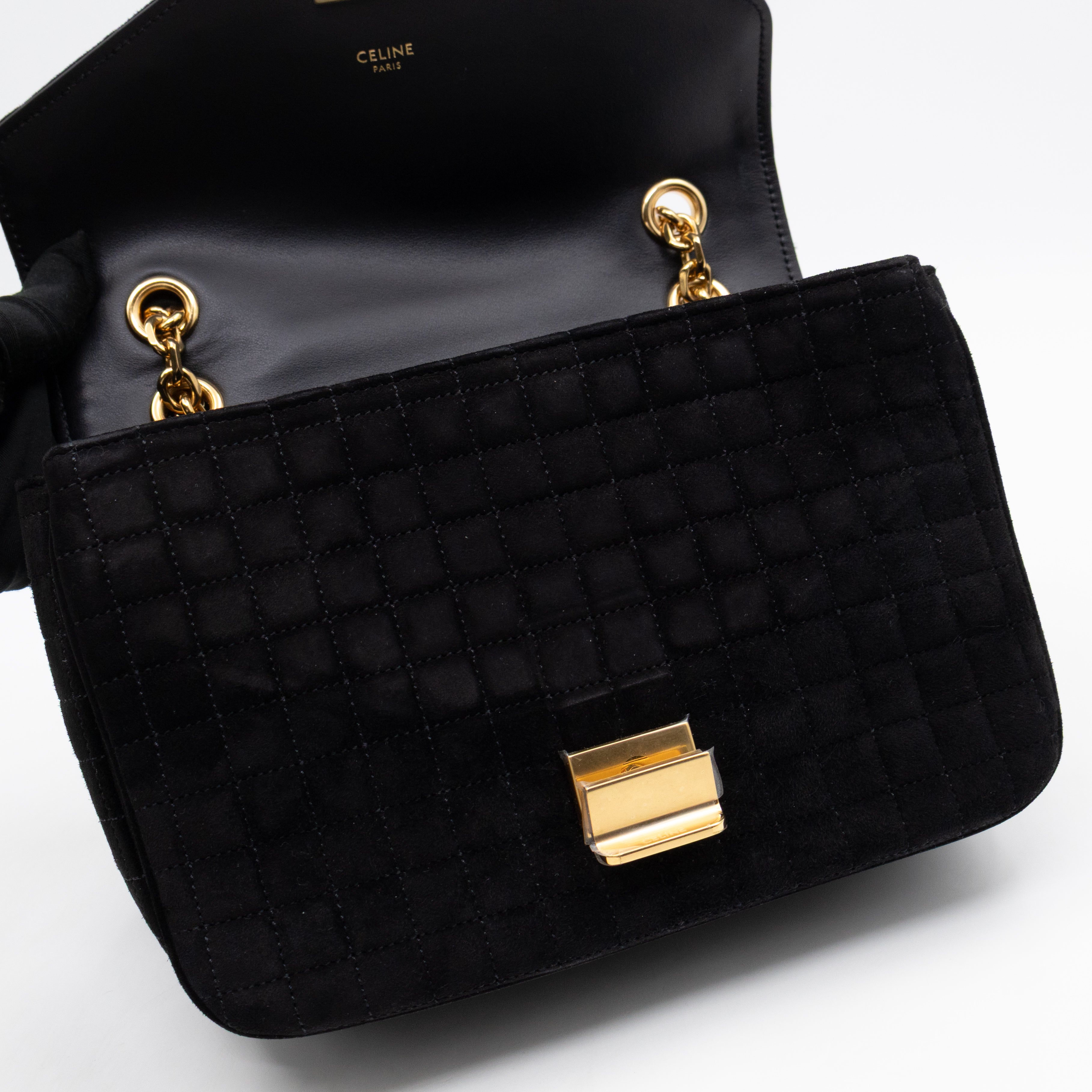 C Bag Medium Black Suede Leather