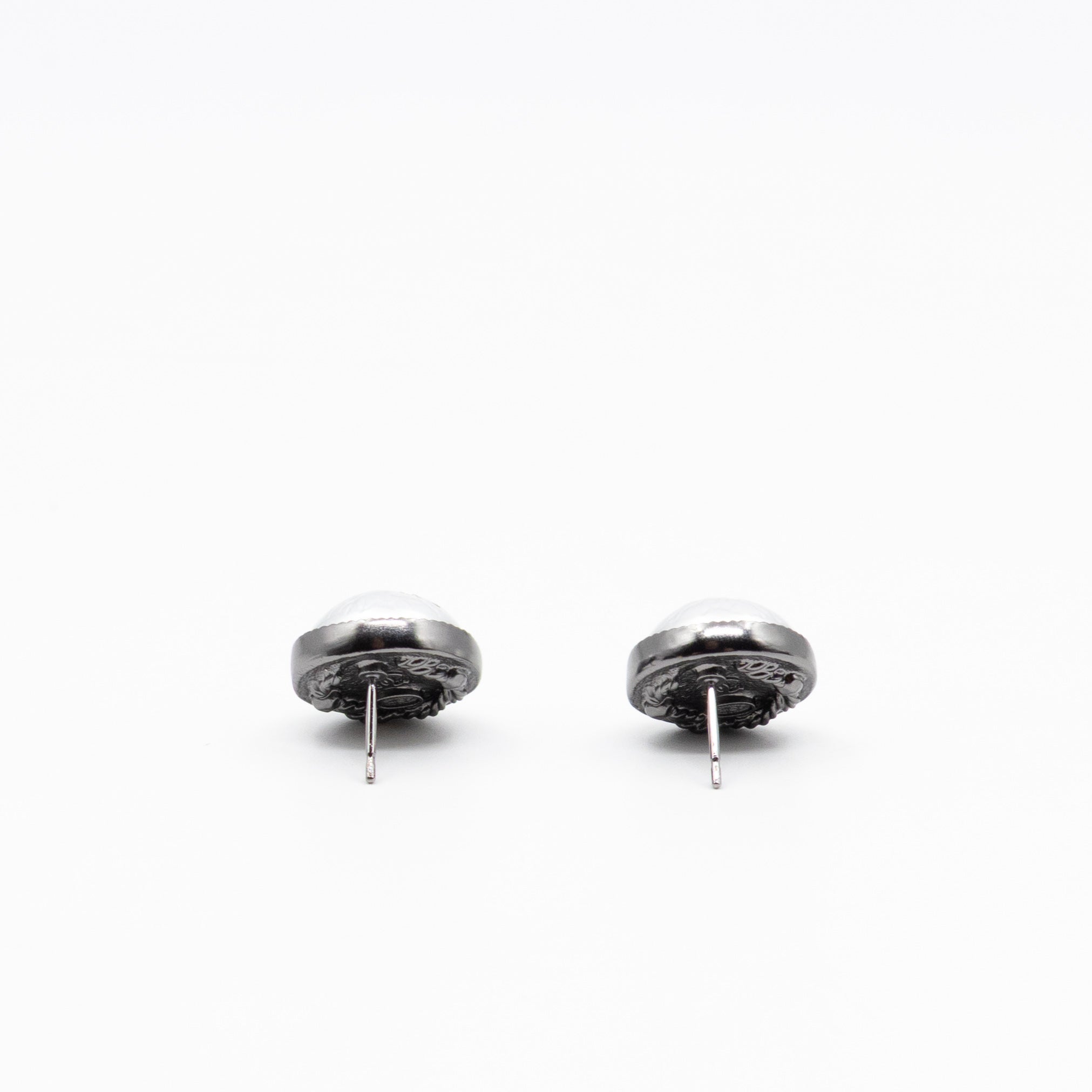CC Crystal Pearl Button Earrings Aged Silver