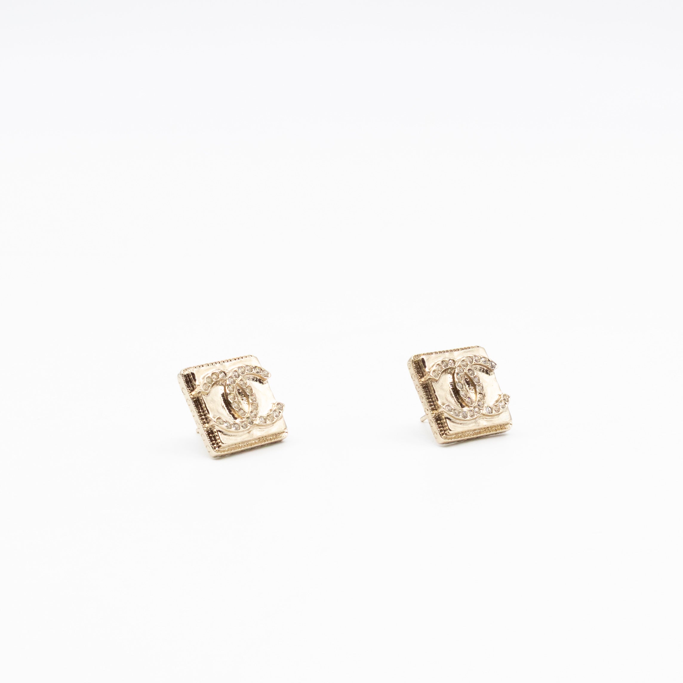 CC Square Crystal Earrings Gold