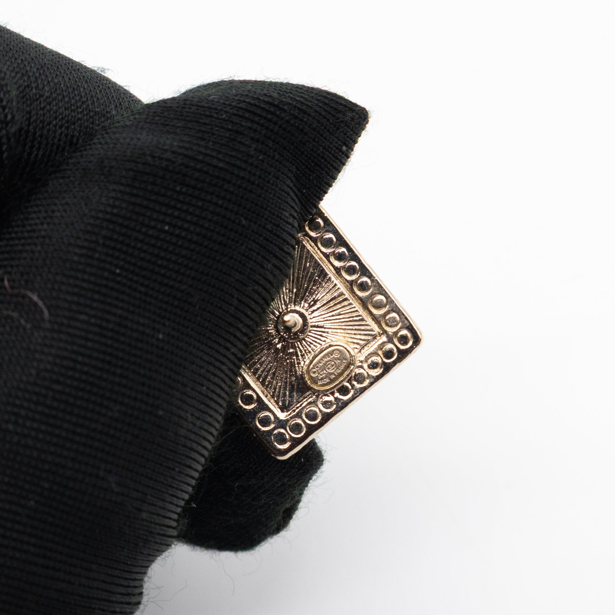 CC Square Crystal Earrings Gold