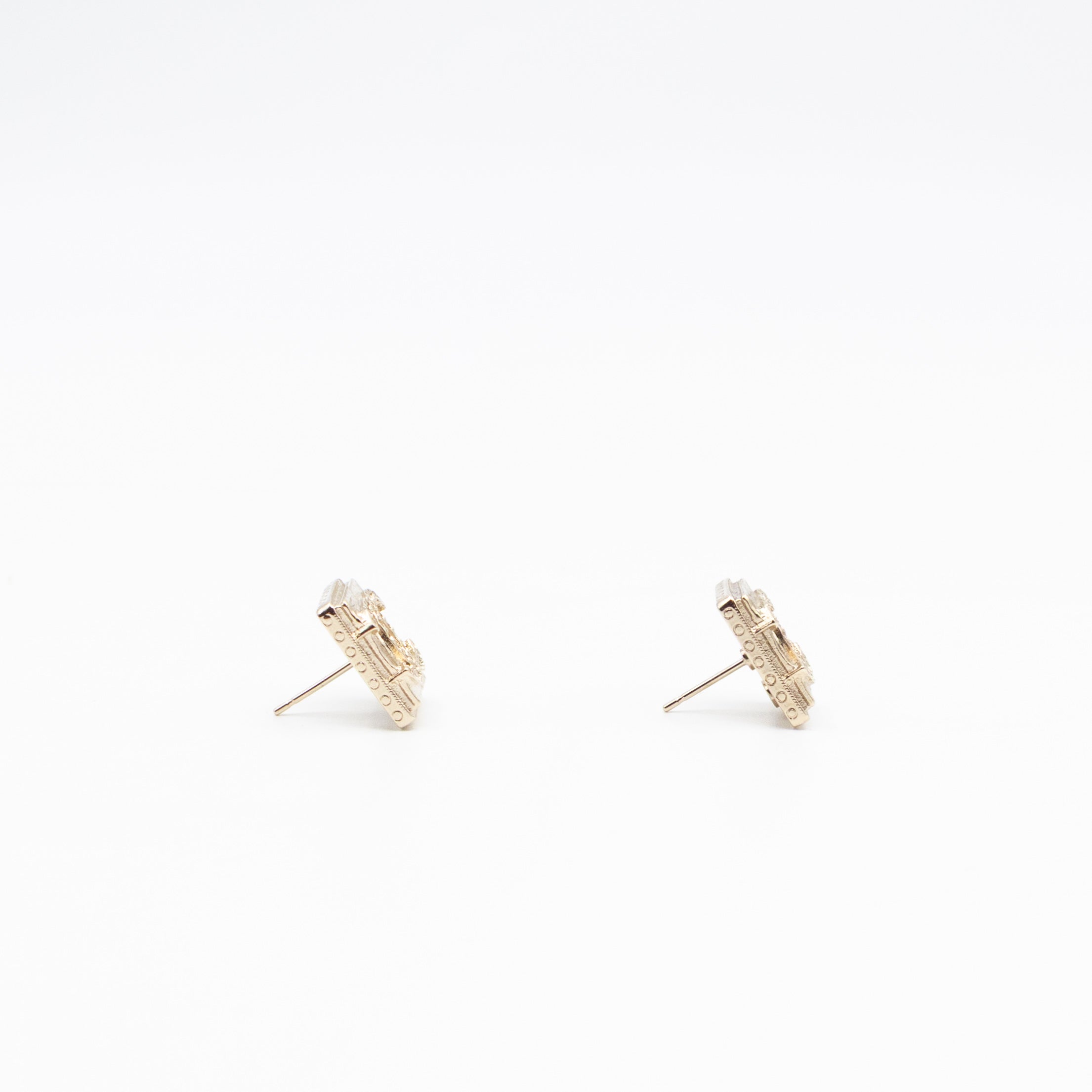 CC Square Crystal Earrings Gold