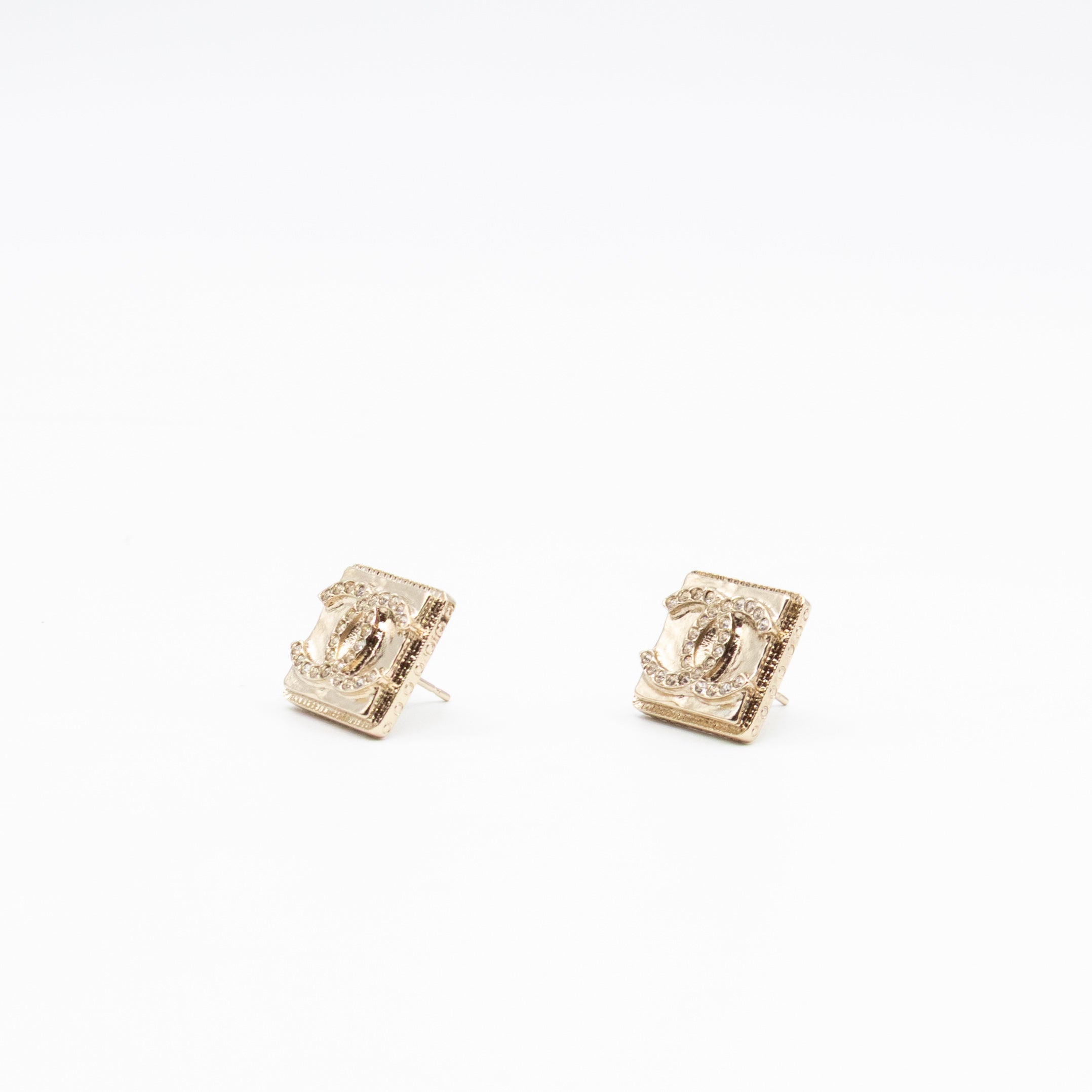 CC Square Crystal Earrings Gold