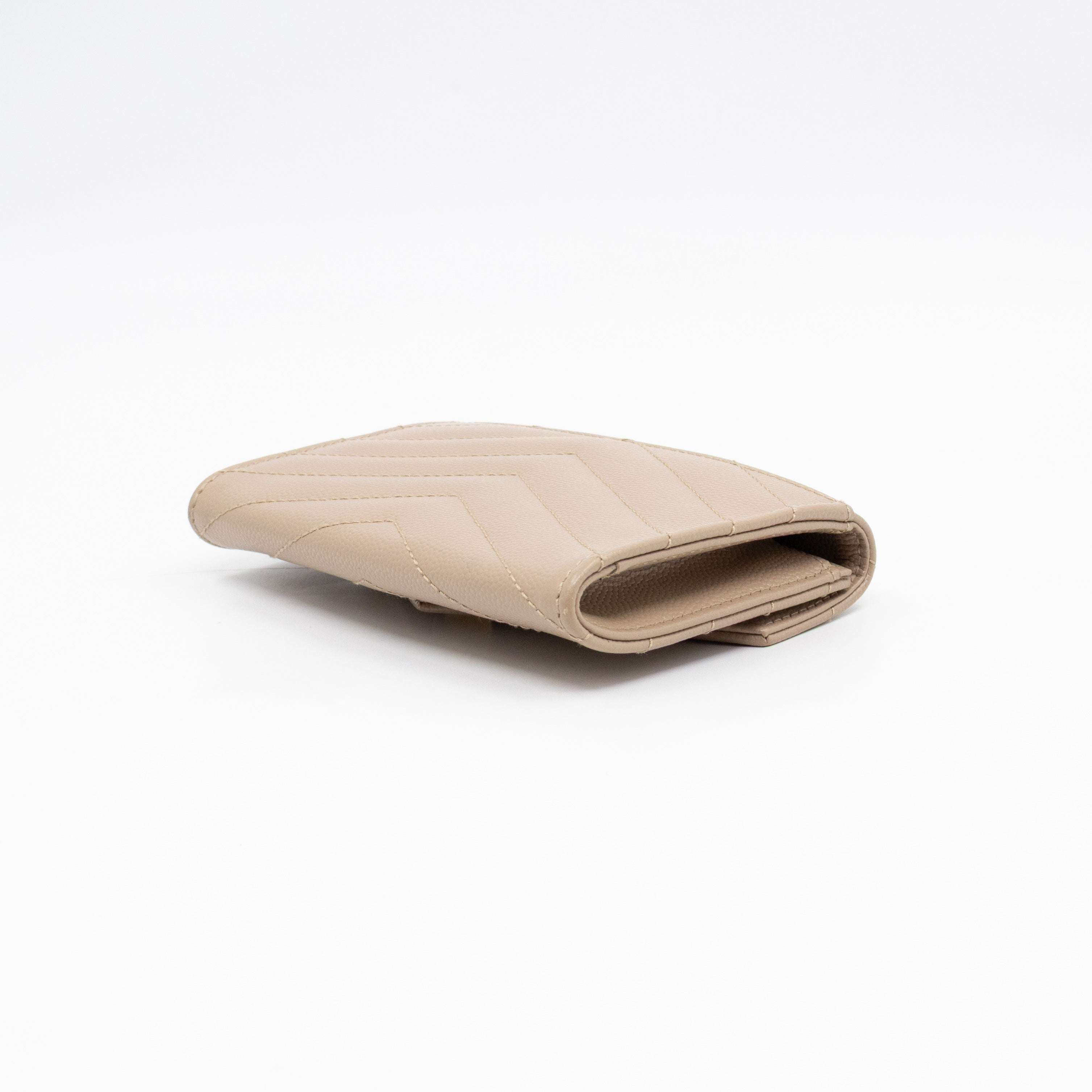 Cassandre Matelasse Envelope Wallet Small Dark Beige Grained Leather