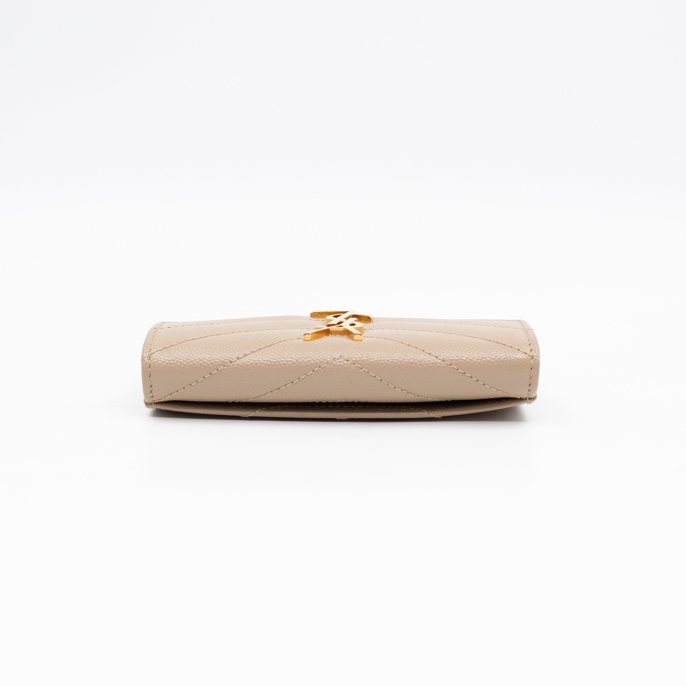 Cassandre Matelasse Envelope Wallet Small Dark Beige Grained Leather