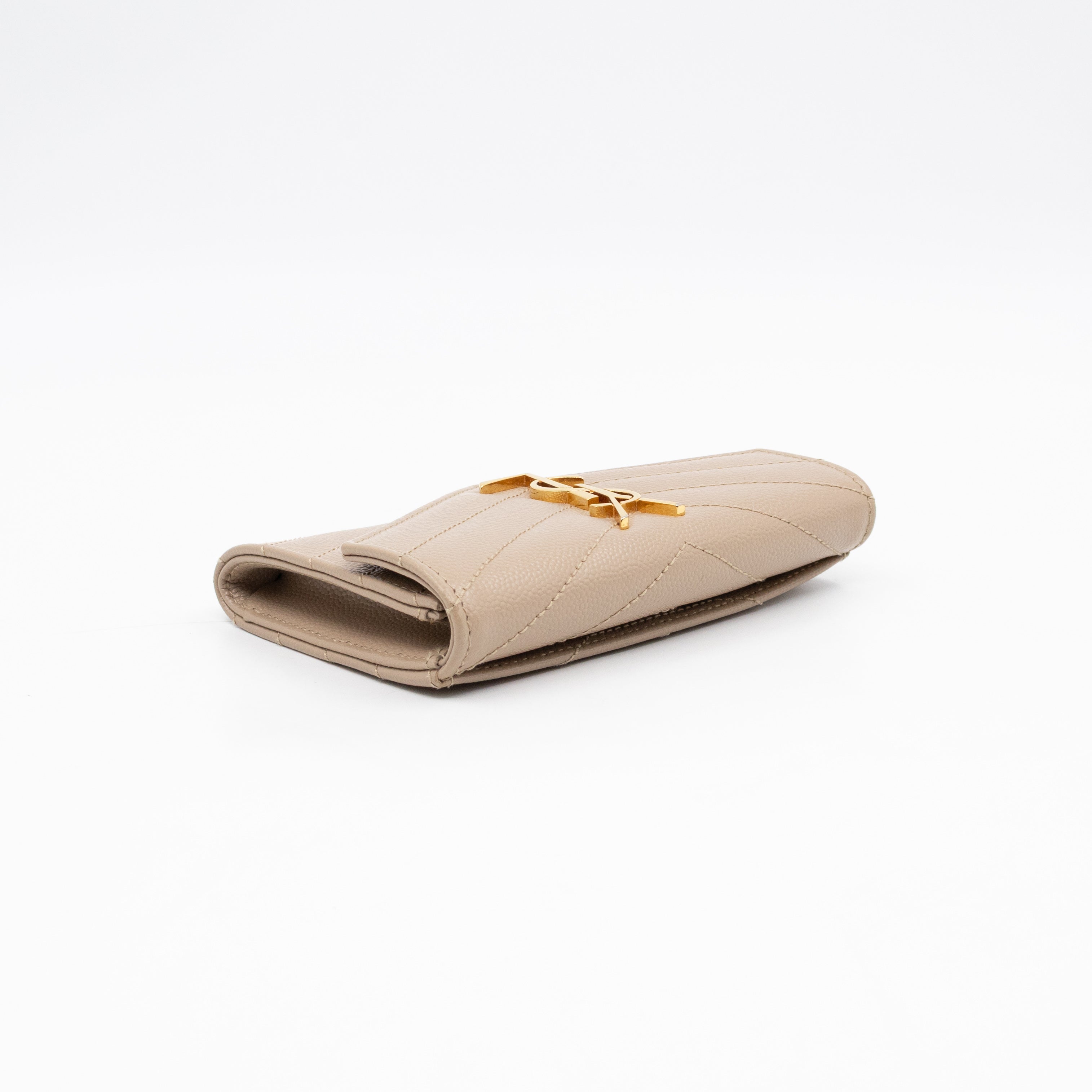 Cassandre Matelasse Envelope Wallet Small Dark Beige Grained Leather