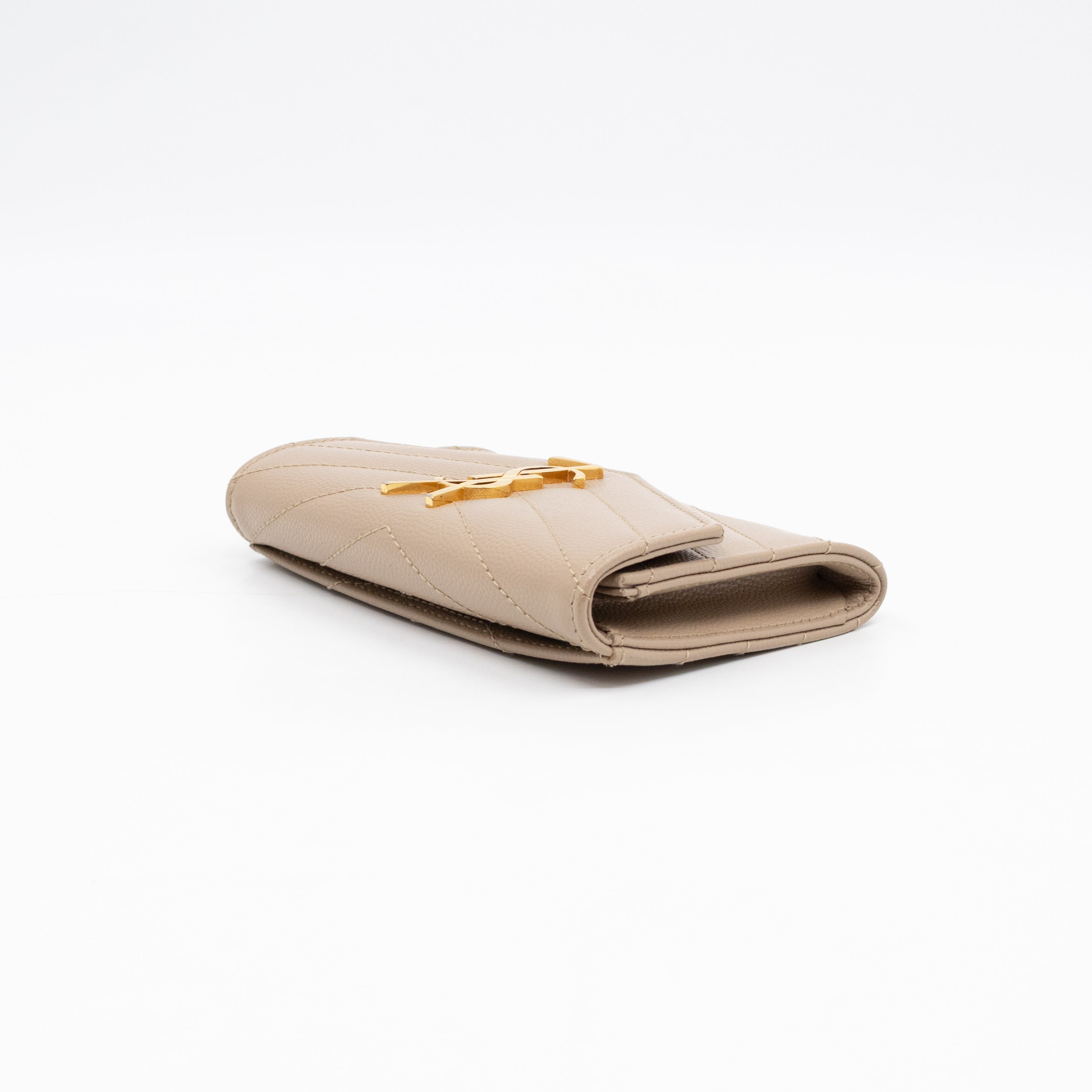 Cassandre Matelasse Envelope Wallet Small Dark Beige Grained Leather