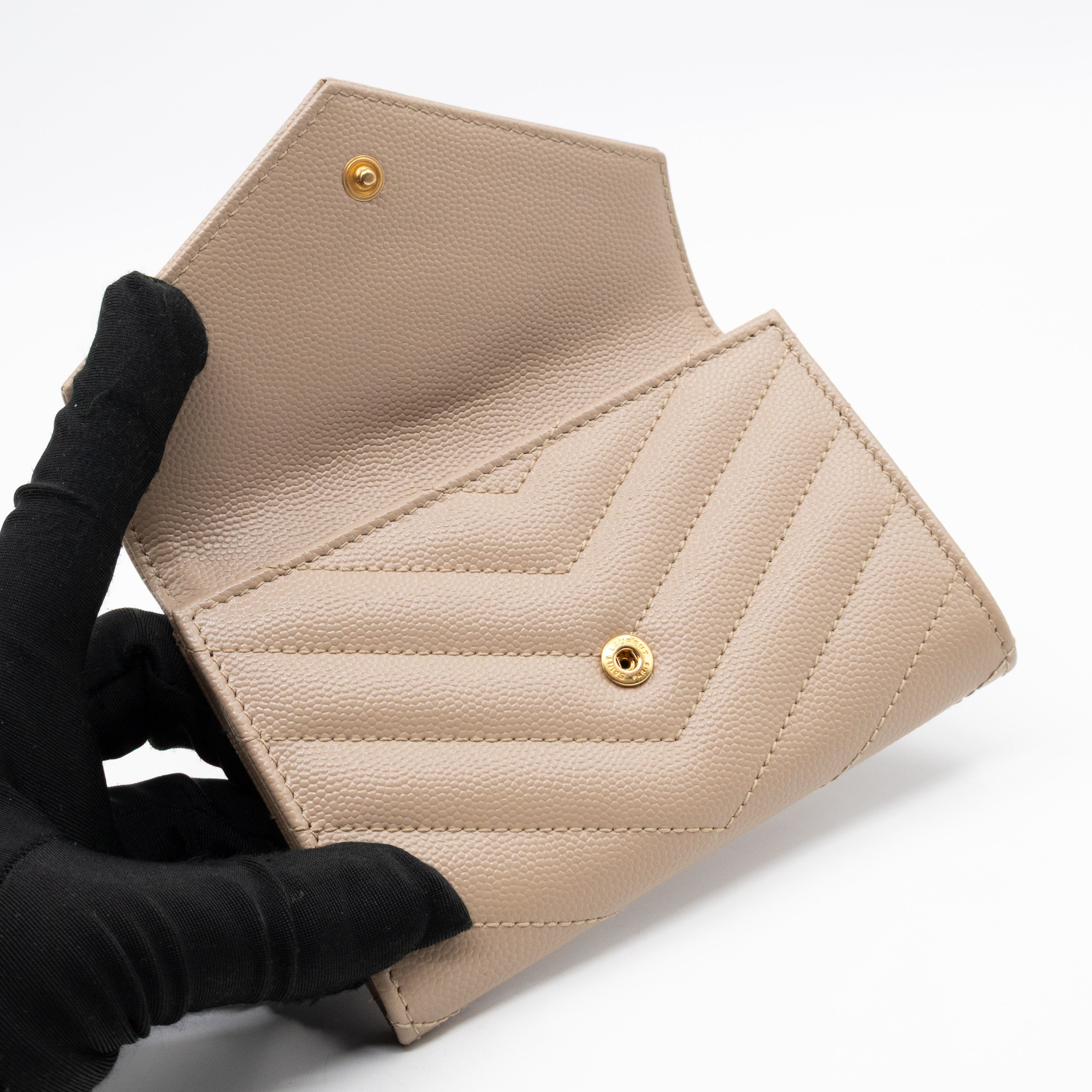 Cassandre Matelasse Envelope Wallet Small Dark Beige Grained Leather