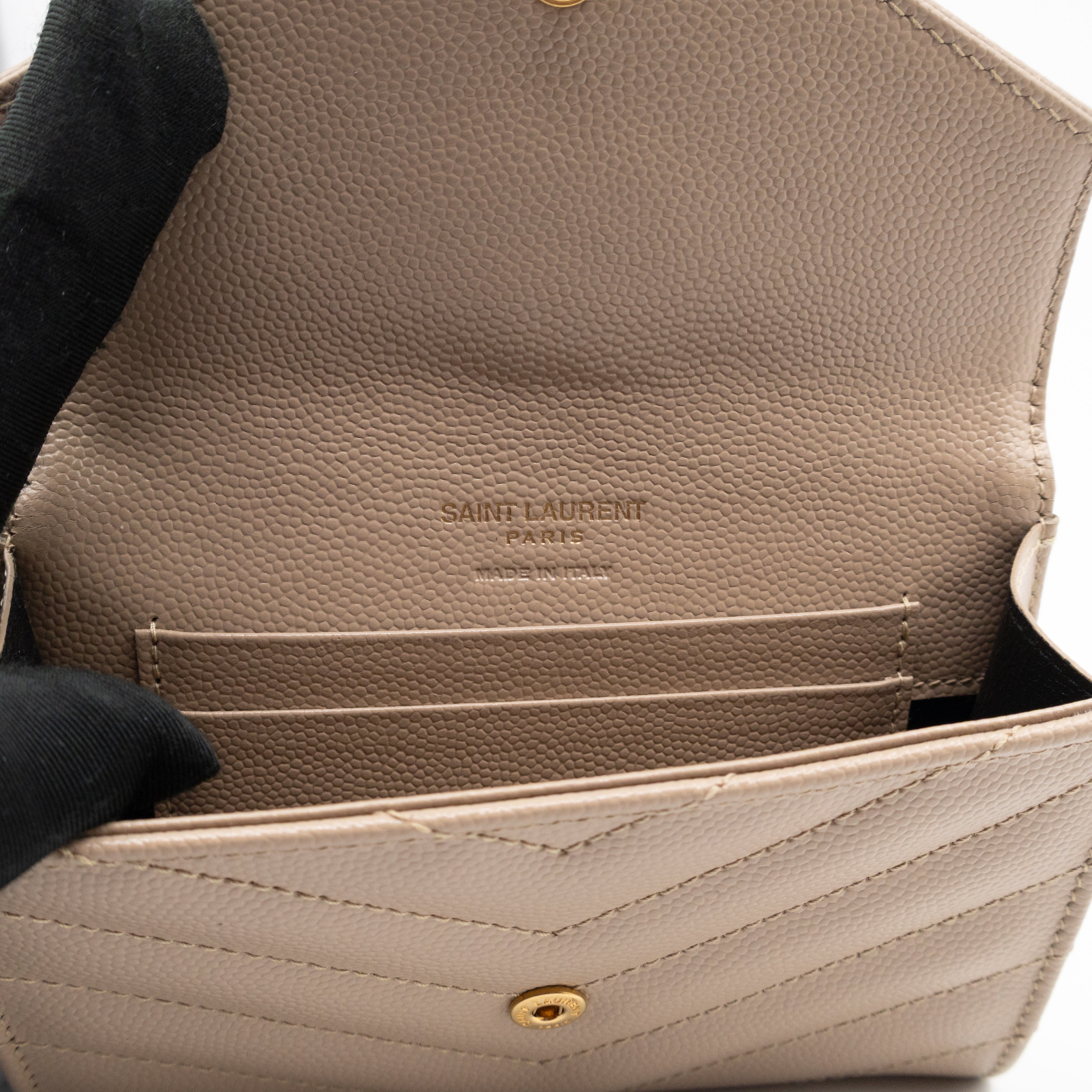 Cassandre Matelasse Envelope Wallet Small Dark Beige Grained Leather
