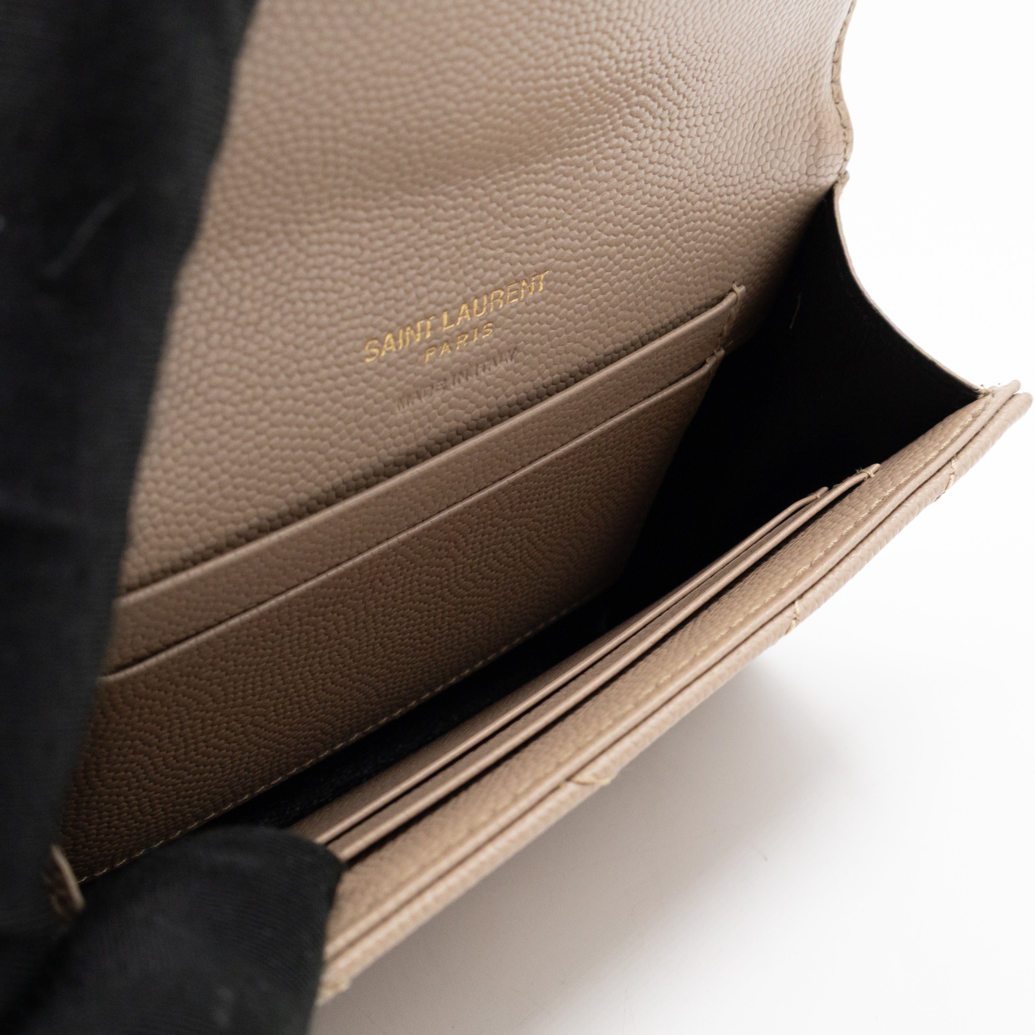 Cassandre Matelasse Envelope Wallet Small Dark Beige Grained Leather