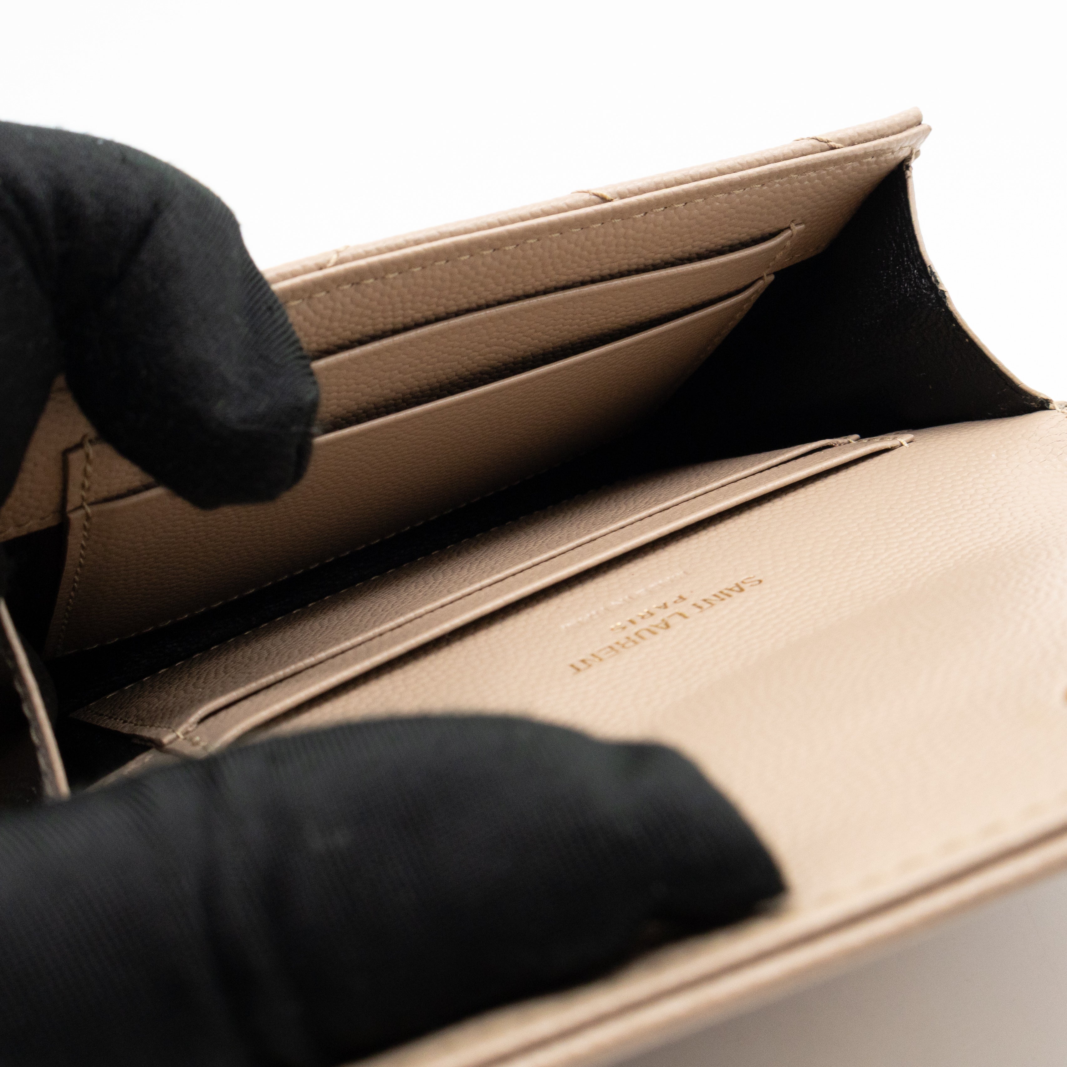 Cassandre Matelasse Envelope Wallet Small Dark Beige Grained Leather
