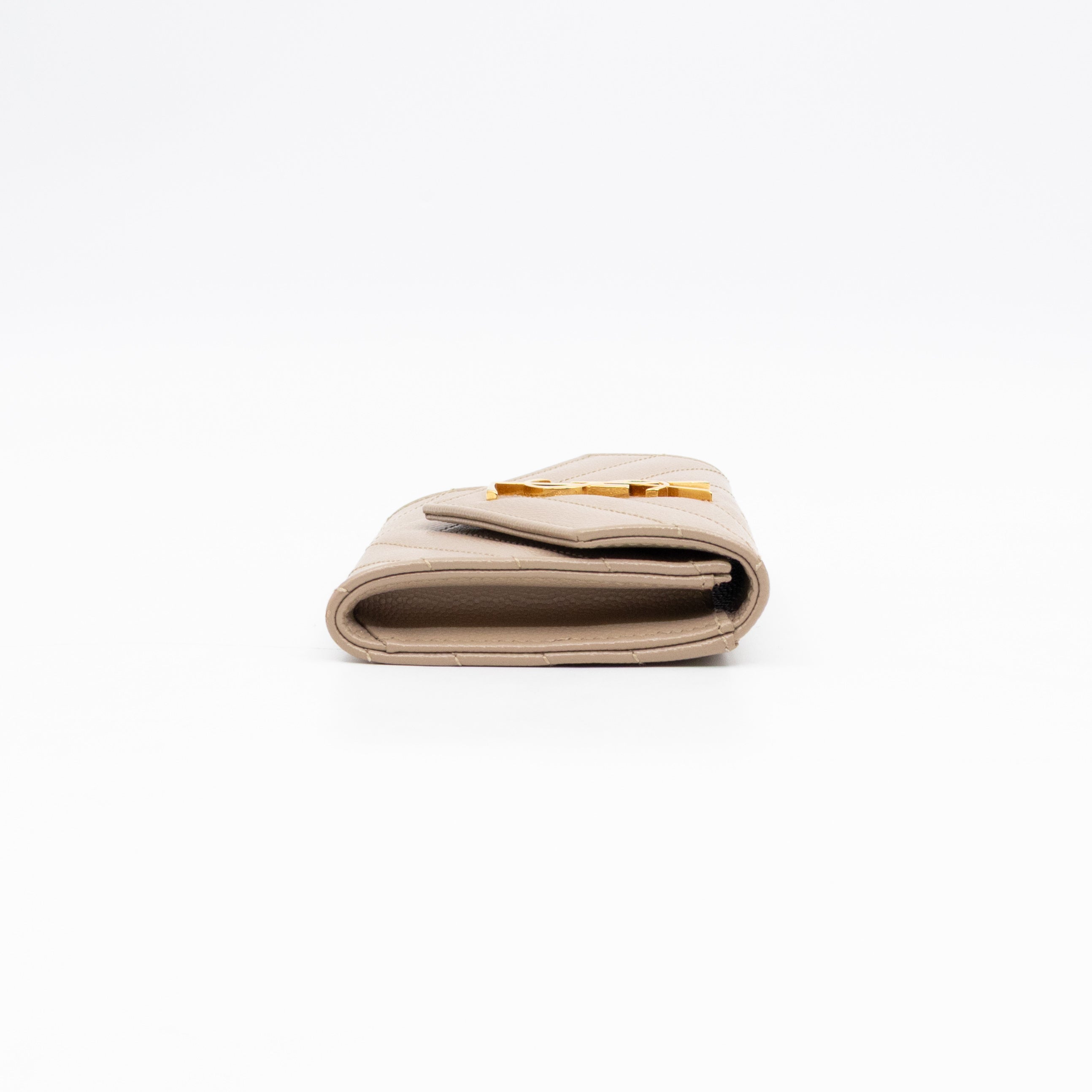 Cassandre Matelasse Envelope Wallet Small Dark Beige Grained Leather