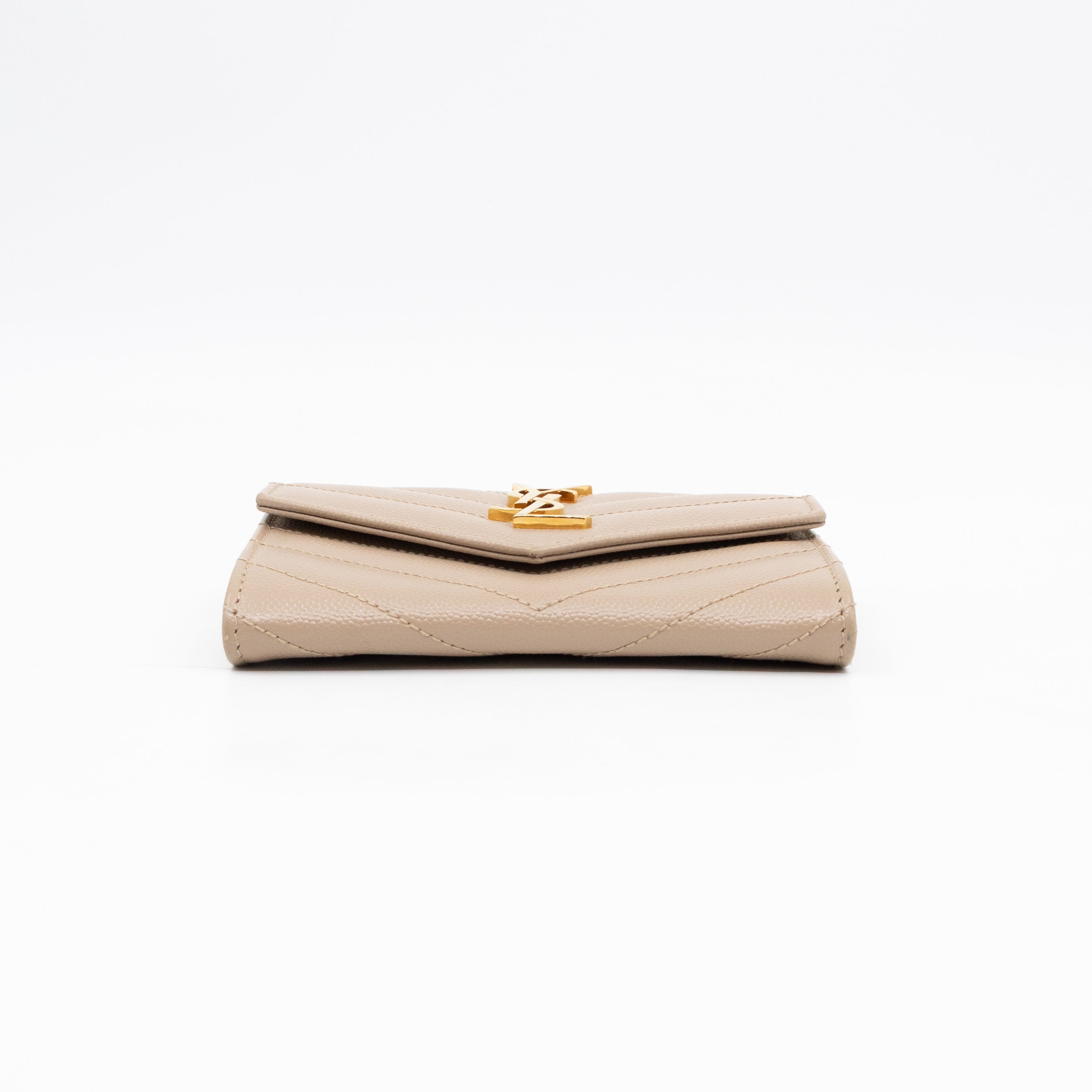 Cassandre Matelasse Envelope Wallet Small Dark Beige Grained Leather