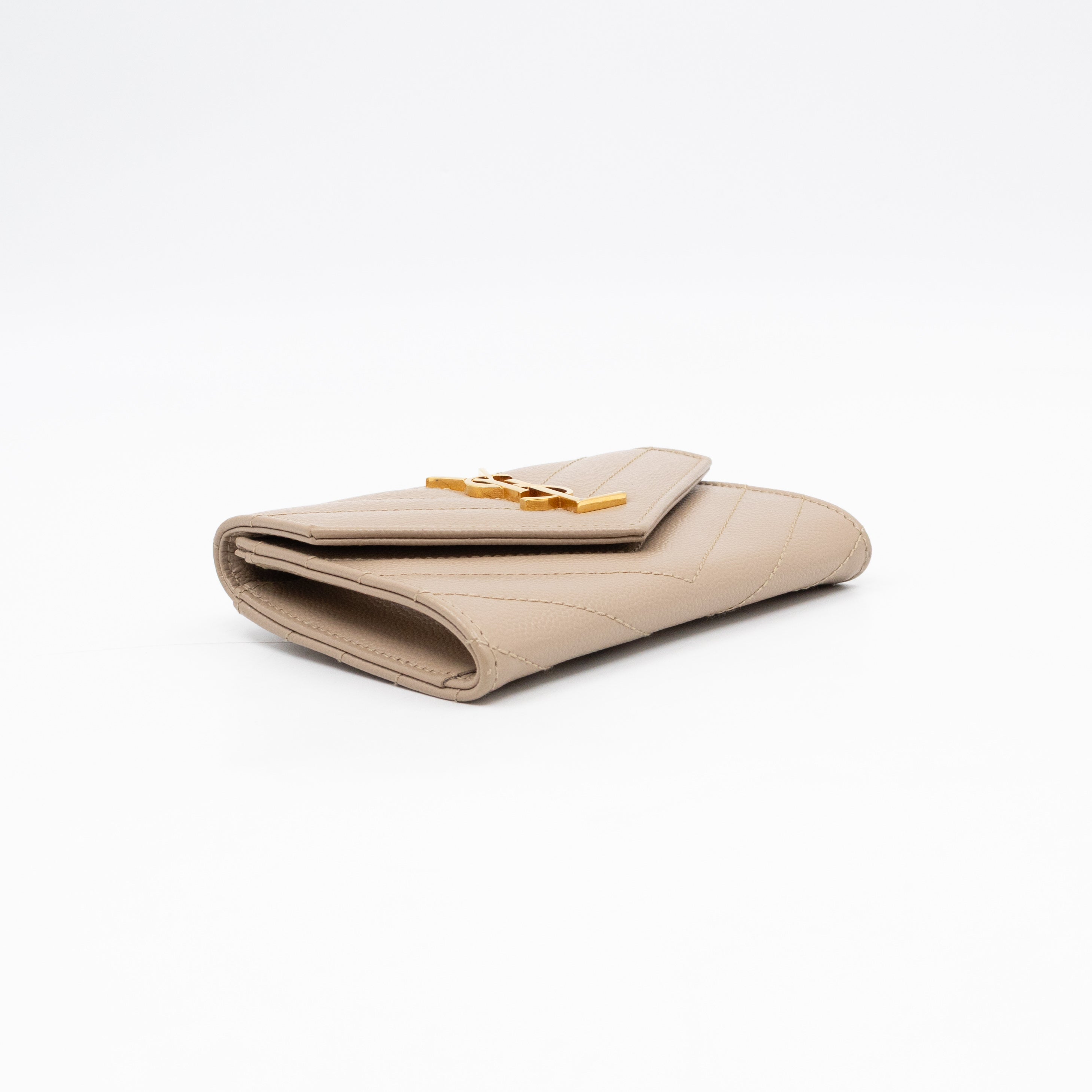 Cassandre Matelasse Envelope Wallet Small Dark Beige Grained Leather