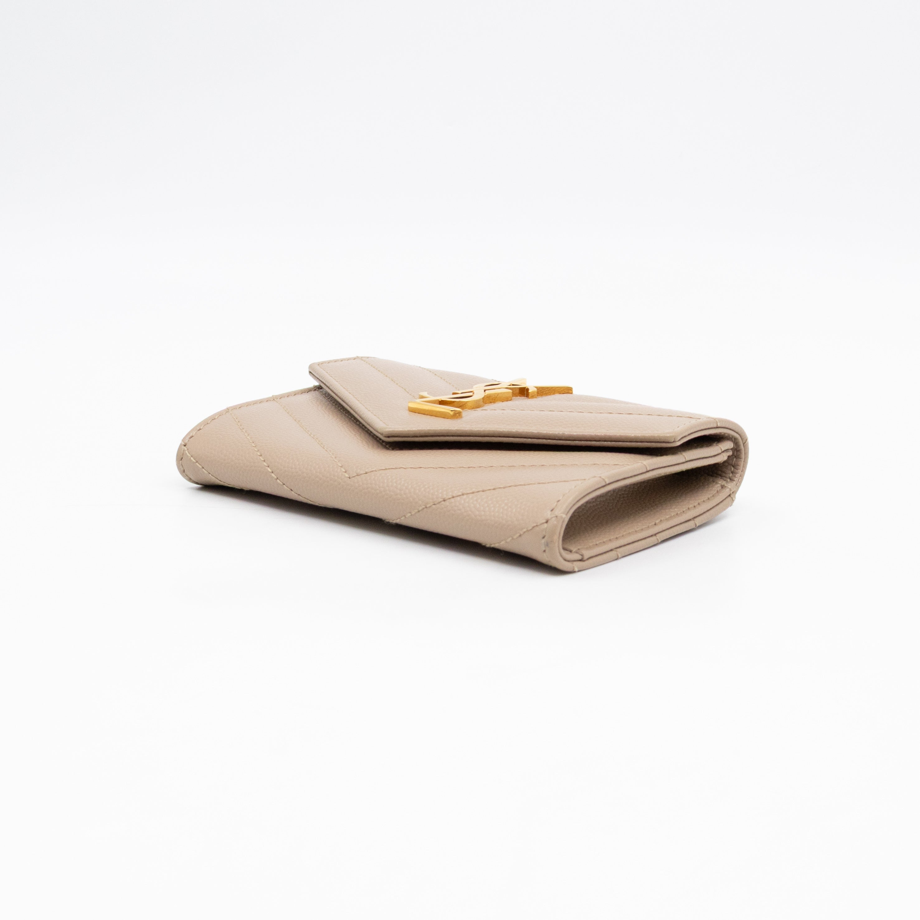 Cassandre Matelasse Envelope Wallet Small Dark Beige Grained Leather