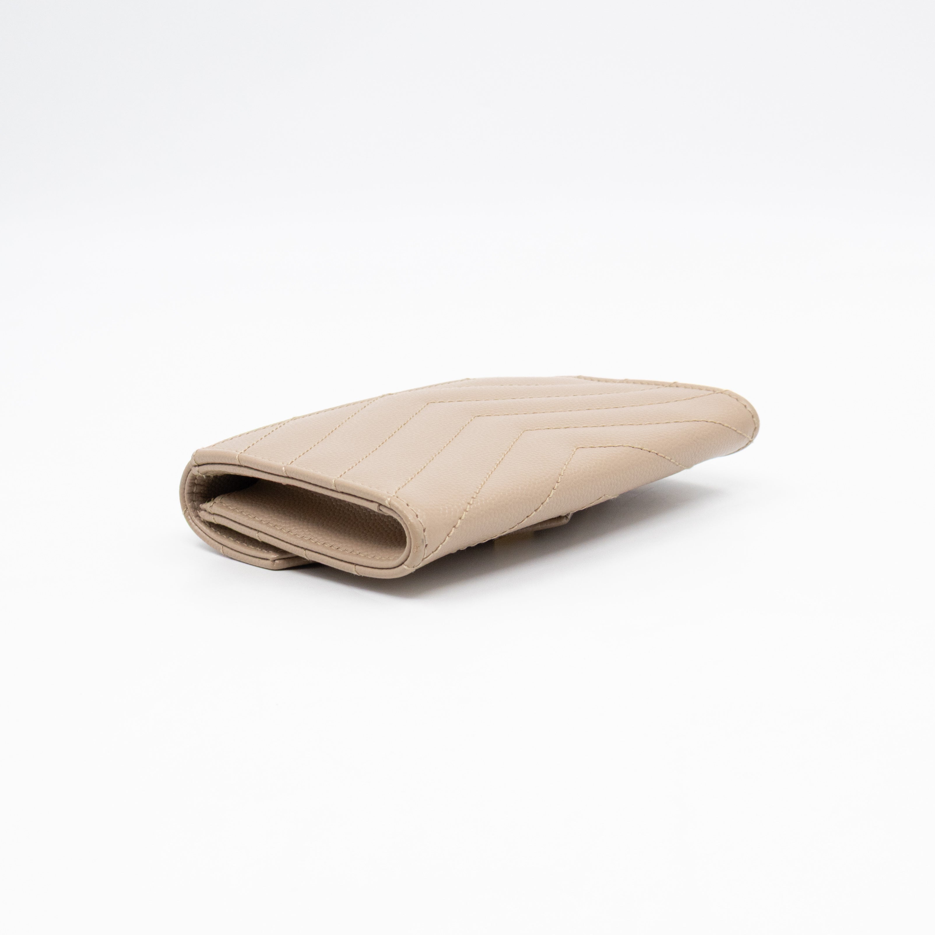 Cassandre Matelasse Envelope Wallet Small Dark Beige Grained Leather