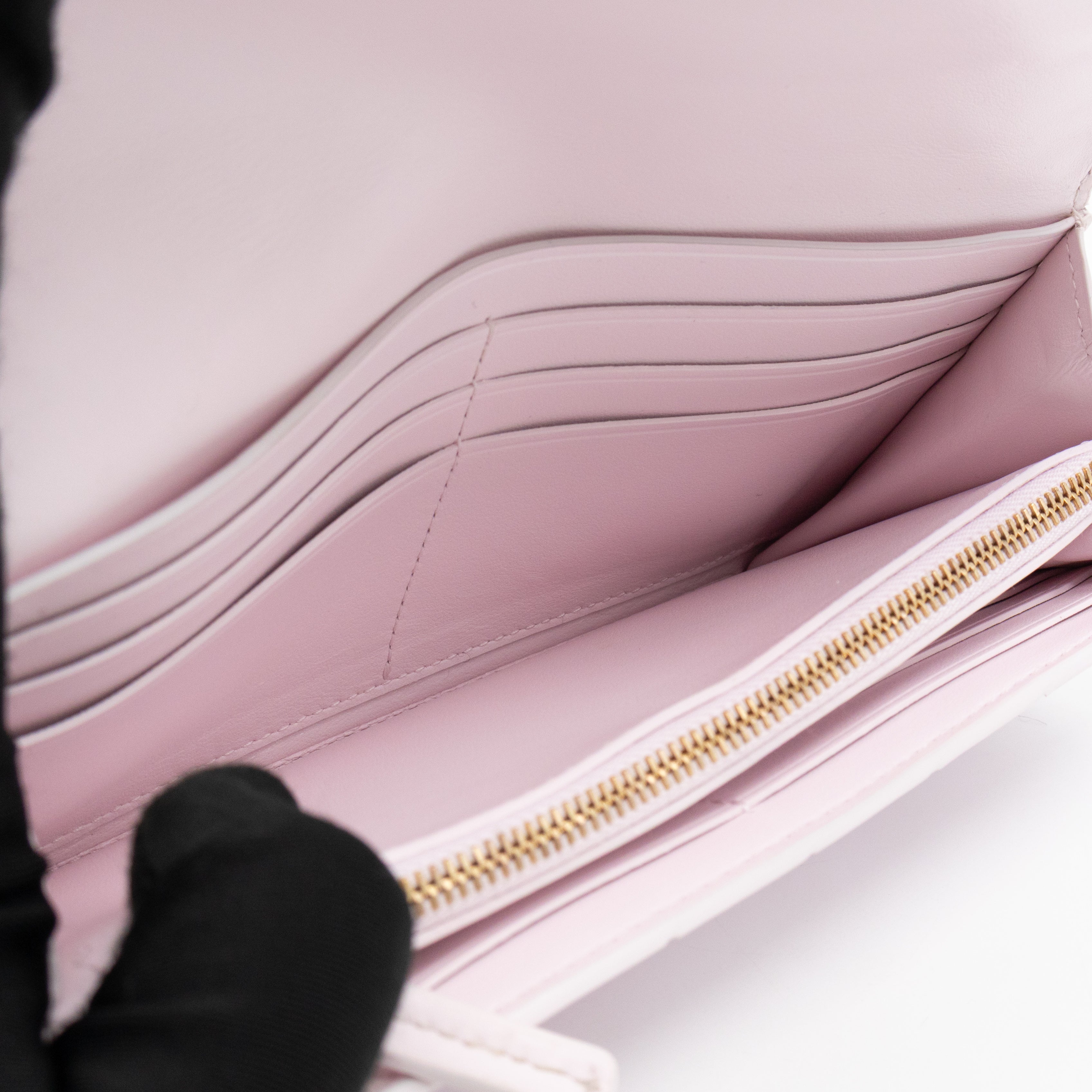 Intrecciato Large Flap Wallet Light Pink Leather