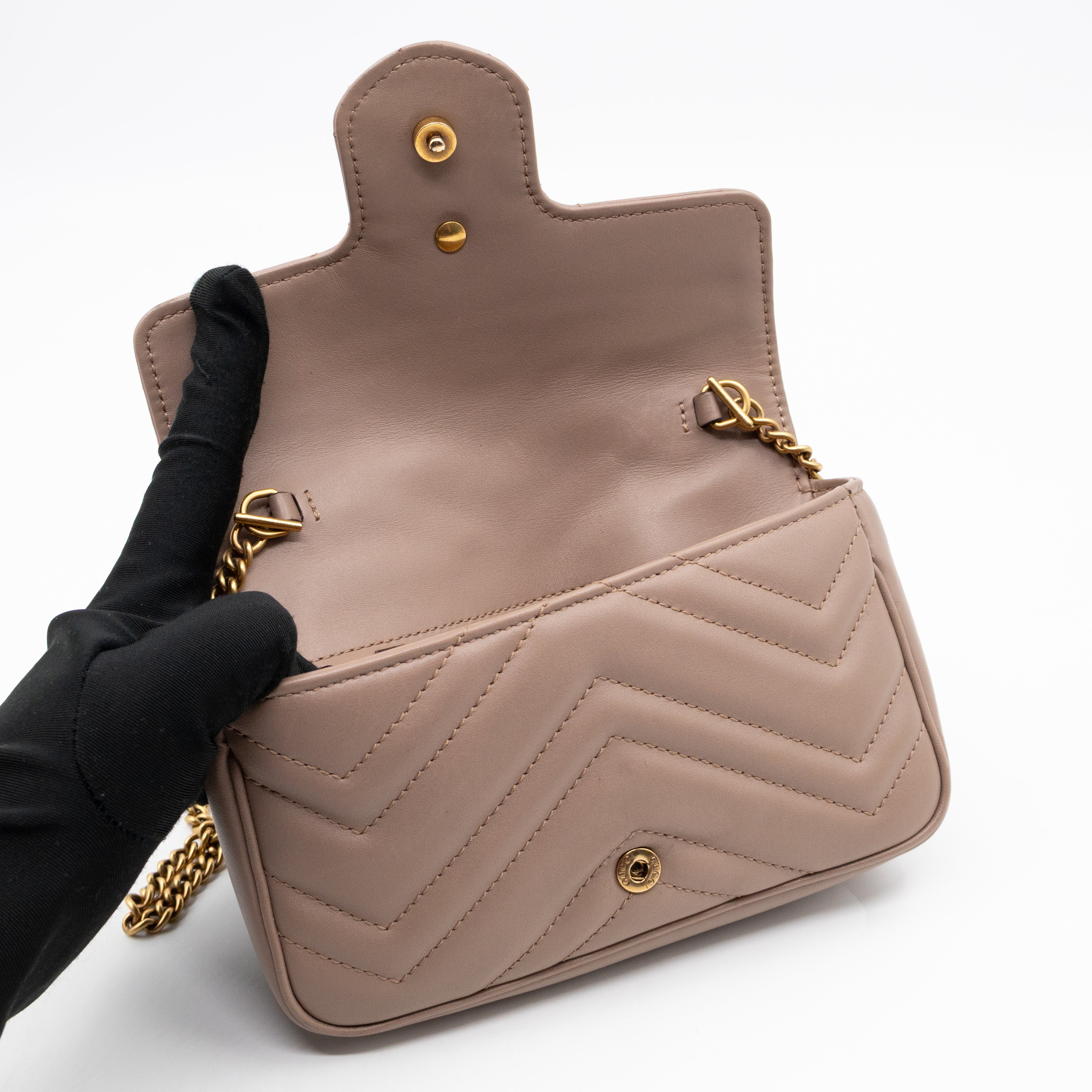 GG Marmont Super Mini Flap Bag Dusty Pink Leather