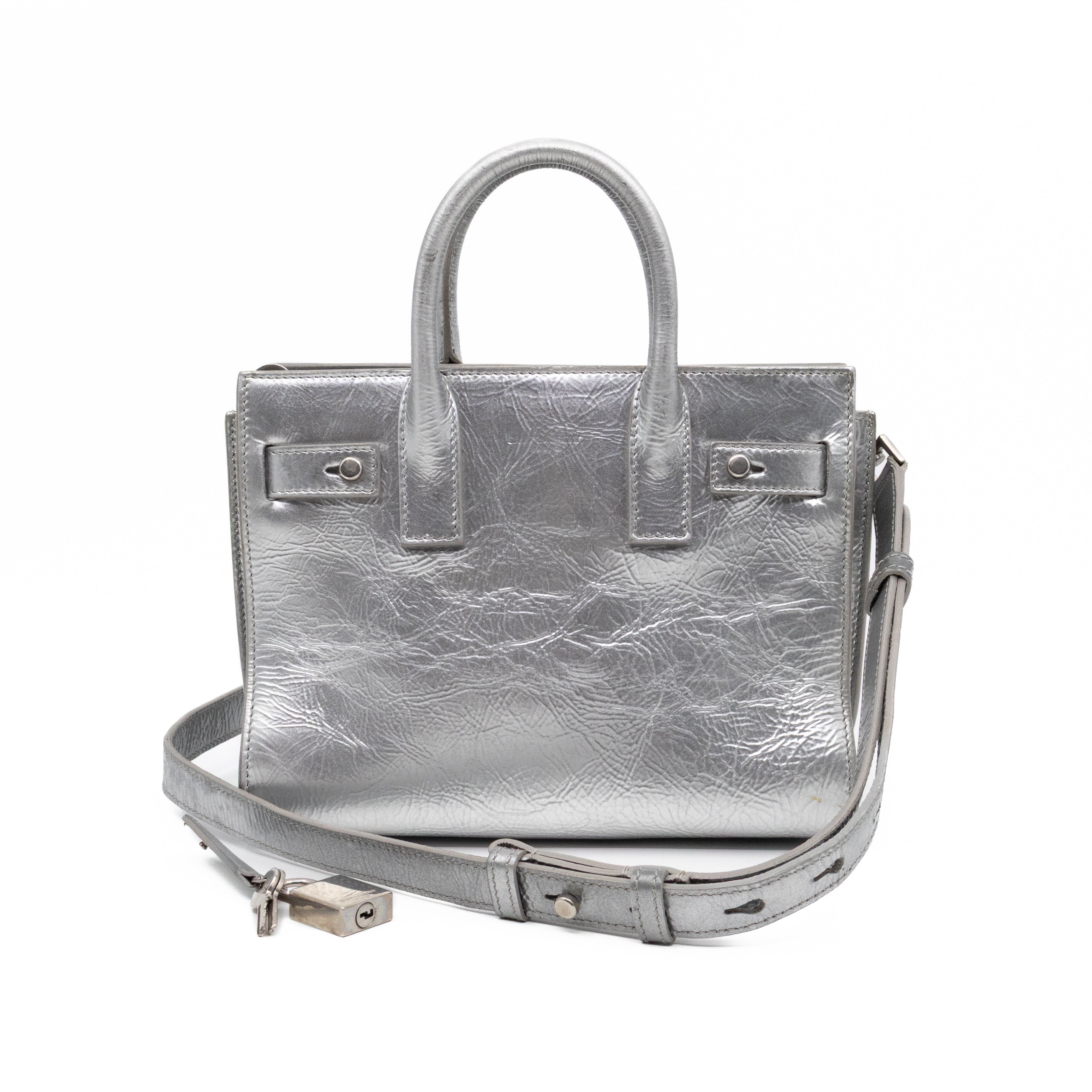Saint Laurent YSL Sac de Jour Nano Silver Metallic Leather – Queen