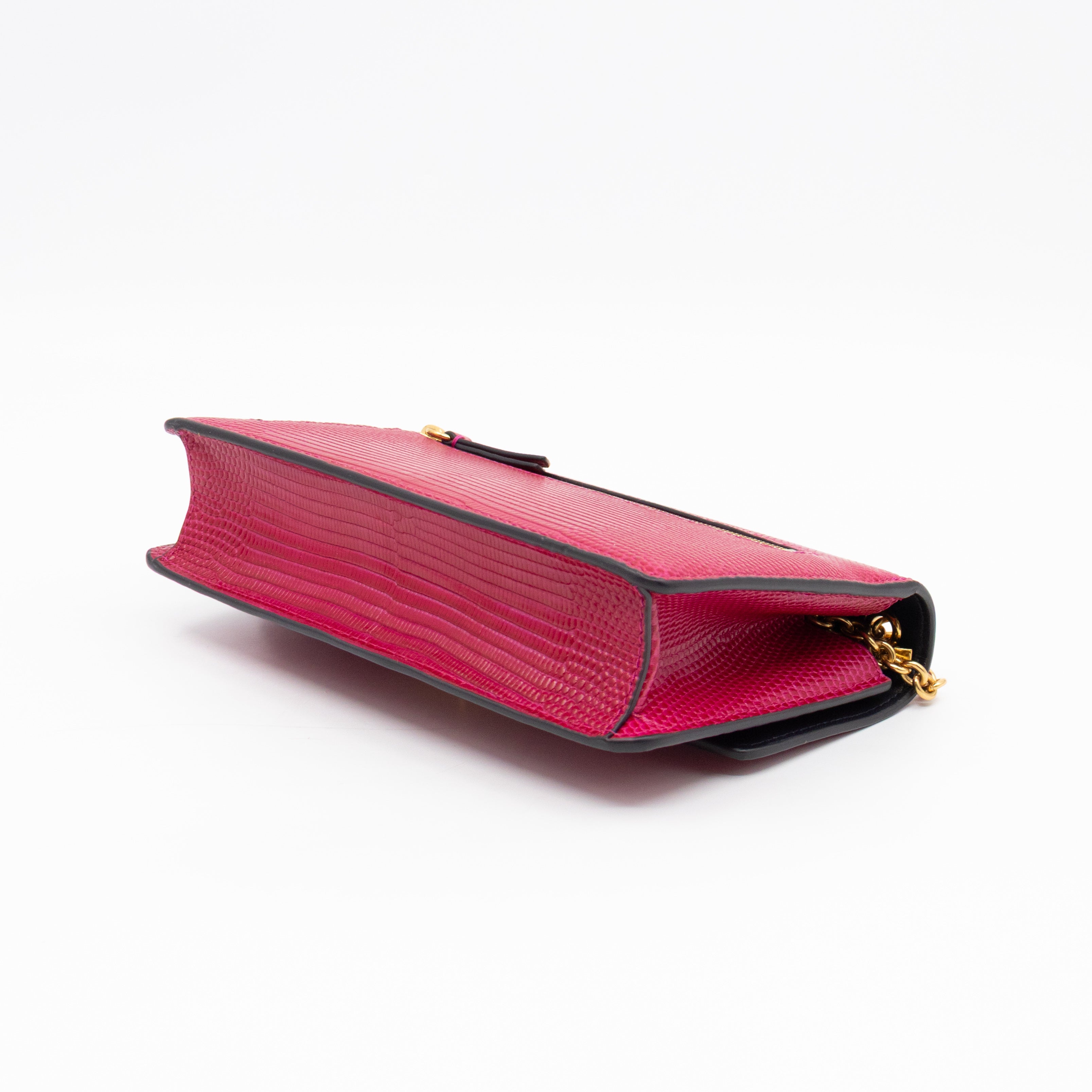 Small Darley Wallet On Chain Deep Pink Lizard Embossed Leather