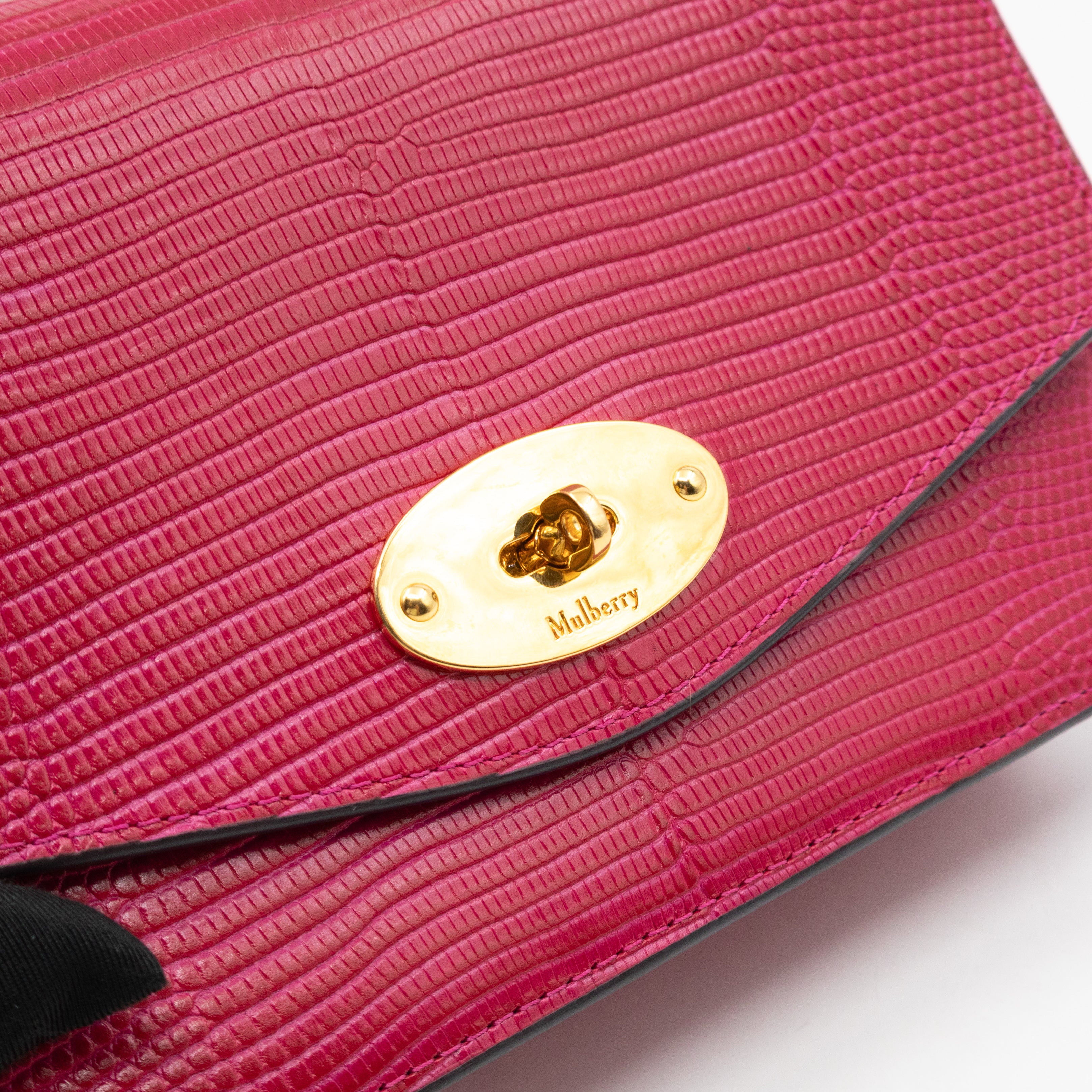 Small Darley Wallet On Chain Deep Pink Lizard Embossed Leather