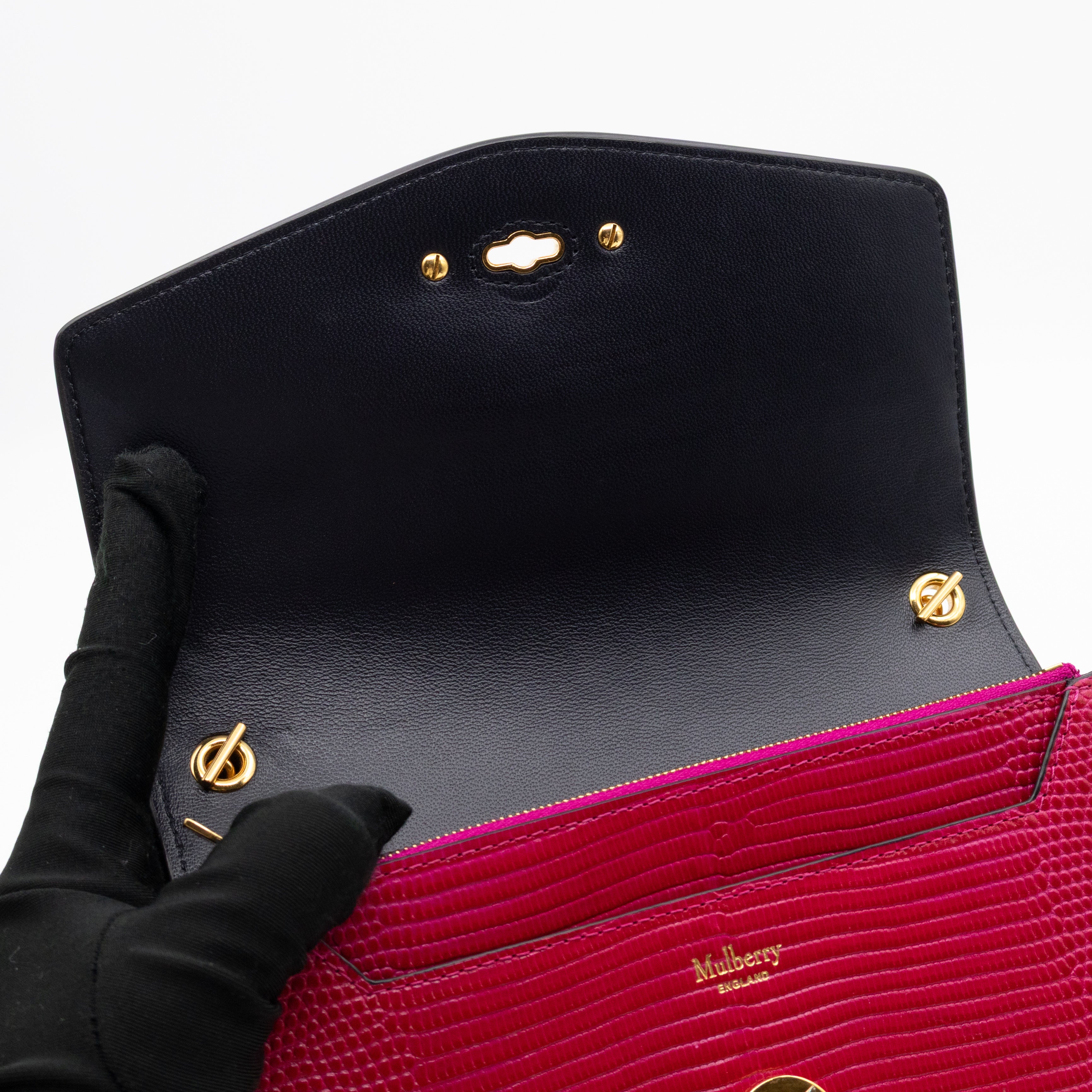 Small Darley Wallet On Chain Deep Pink Lizard Embossed Leather