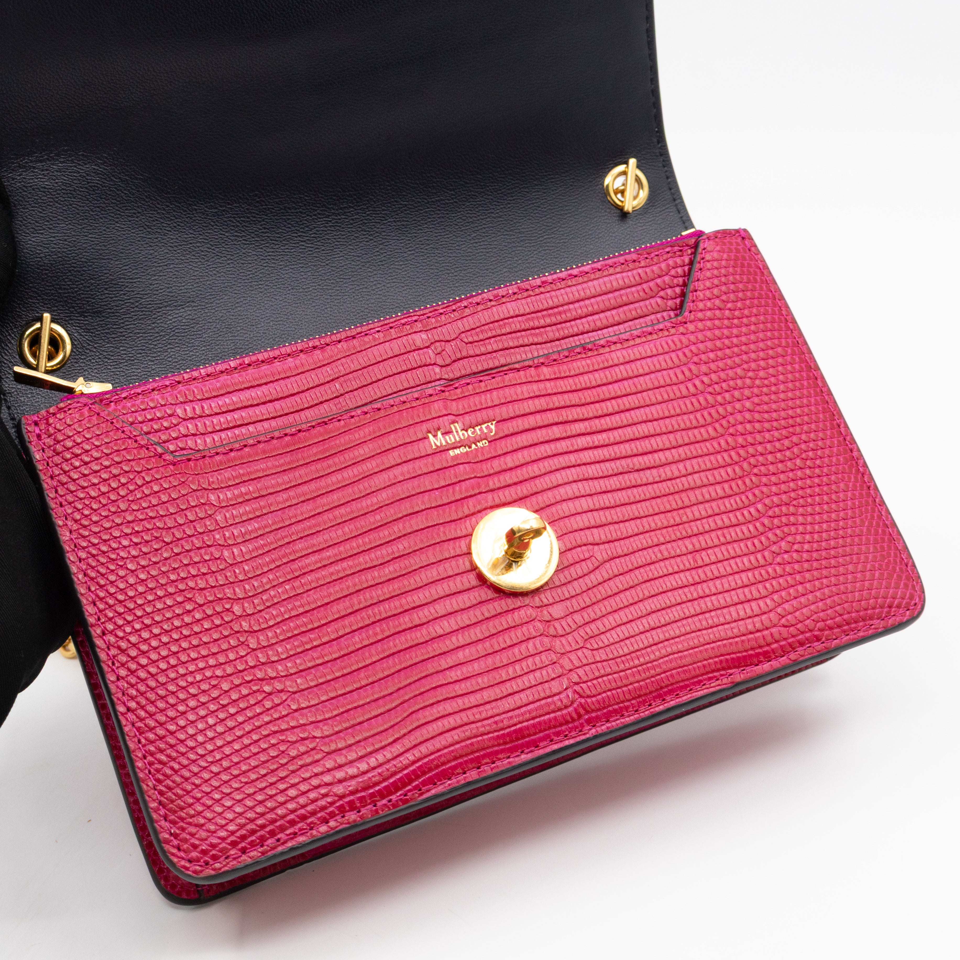 Small Darley Wallet On Chain Deep Pink Lizard Embossed Leather