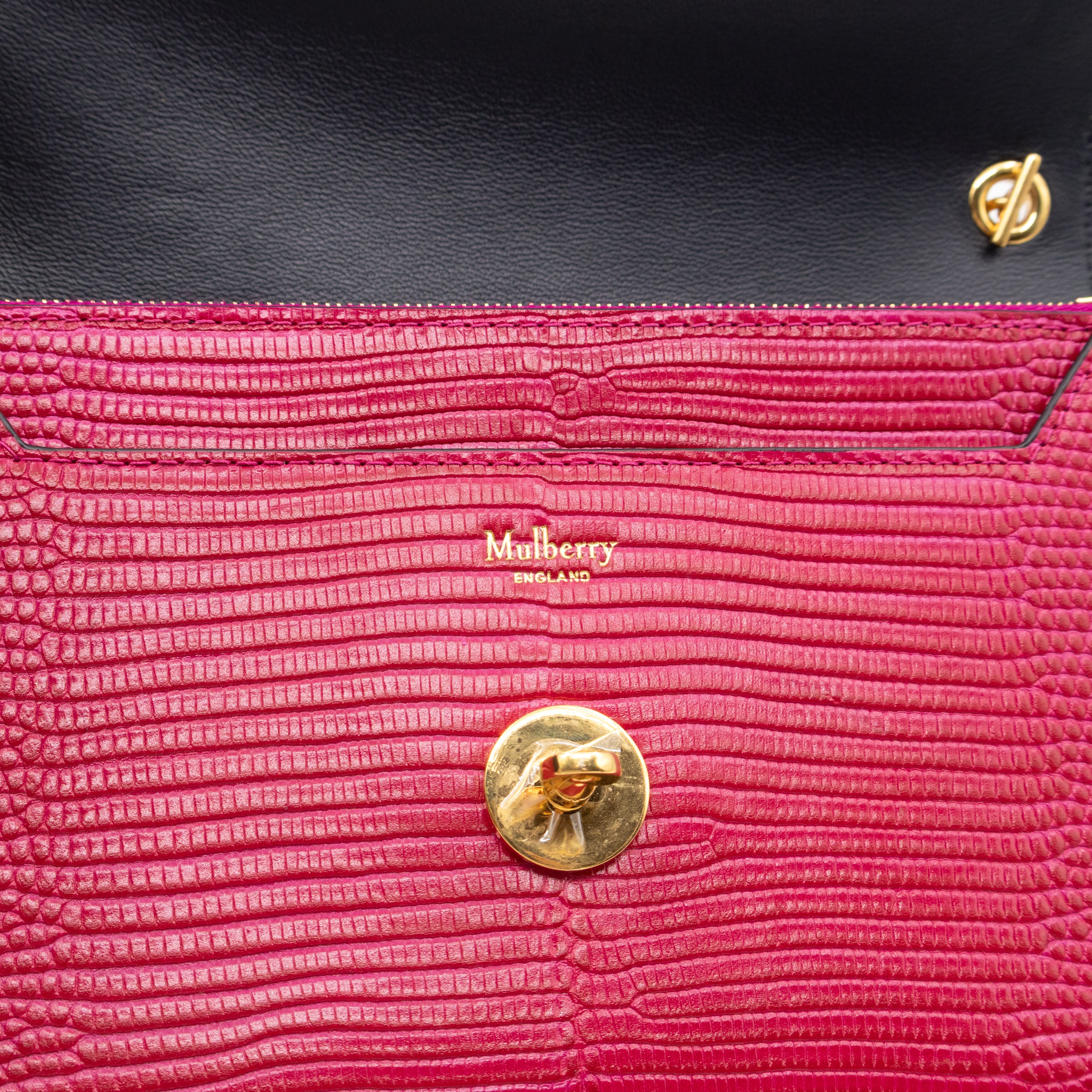 Small Darley Wallet On Chain Deep Pink Lizard Embossed Leather