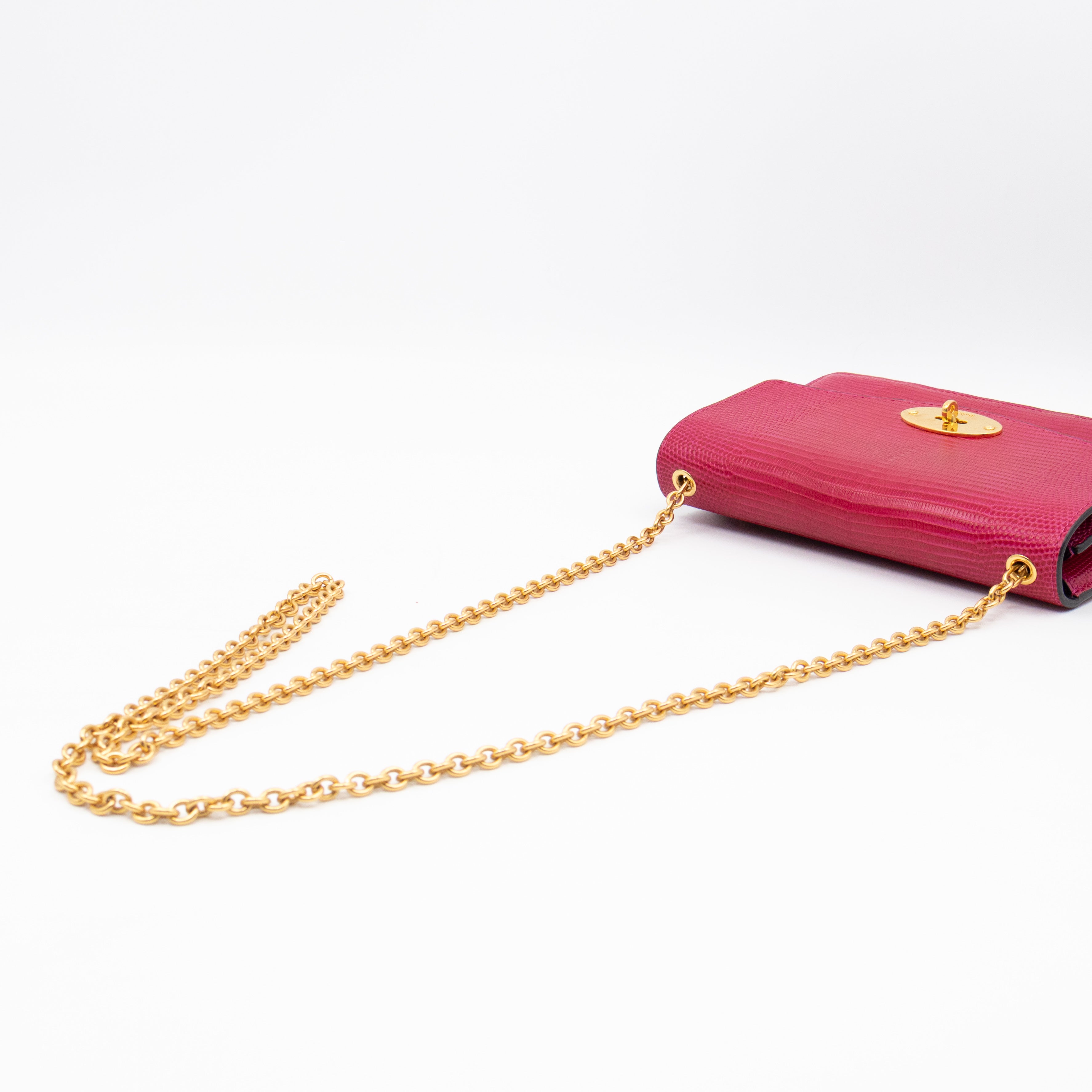 Small Darley Wallet On Chain Deep Pink Lizard Embossed Leather