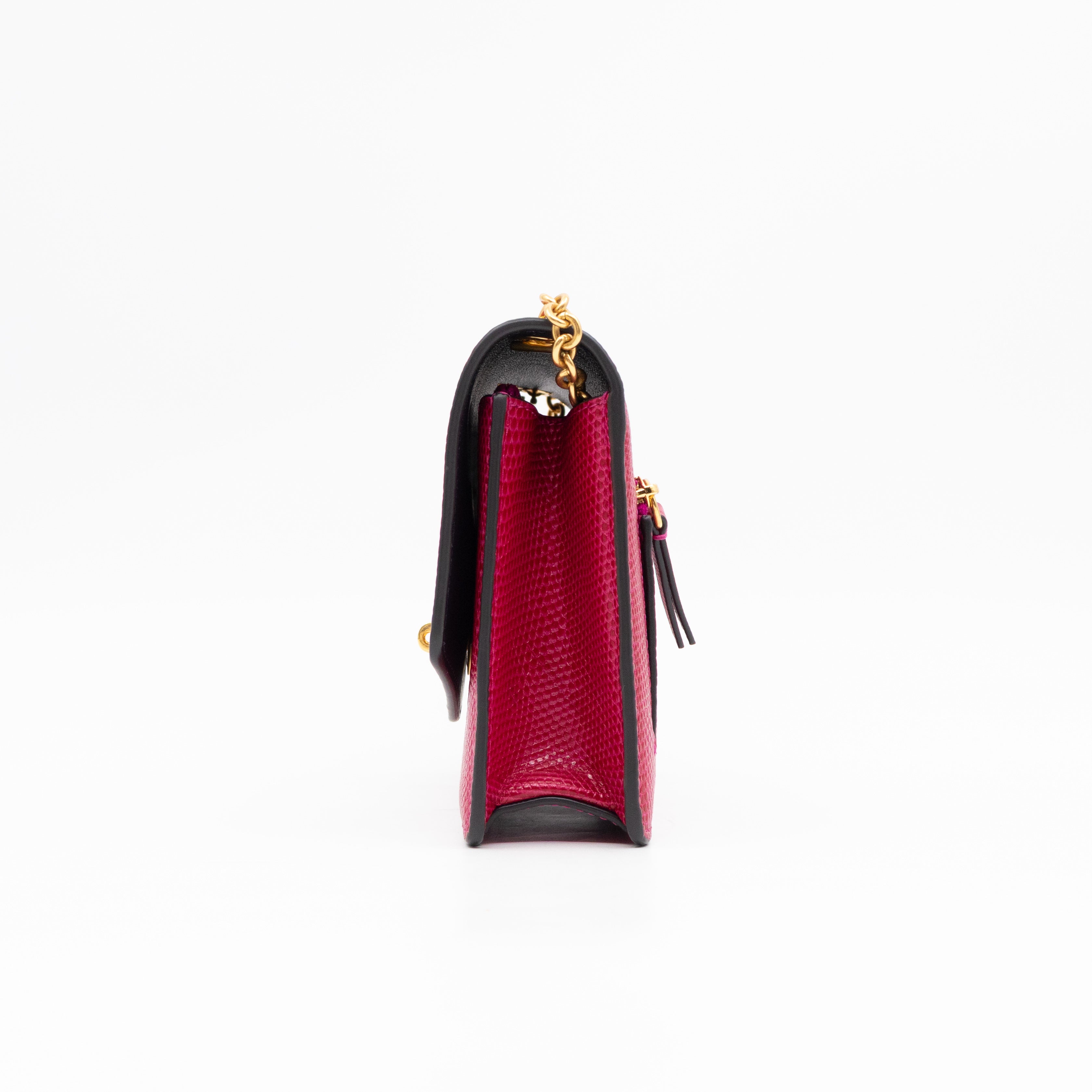 Small Darley Wallet On Chain Deep Pink Lizard Embossed Leather